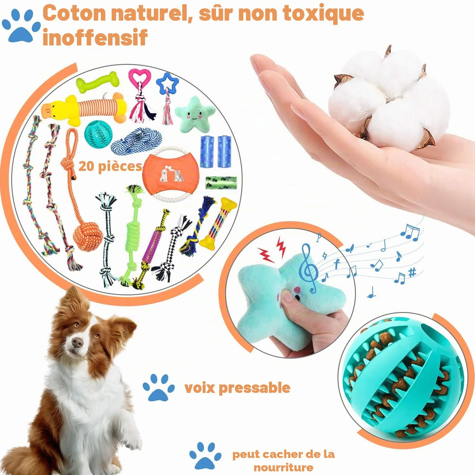 Lot de 20 jouets pour chien - Corde interactive - Balle en corde - Dents robustes - Jouet durable pour chiens de petite et grande taille