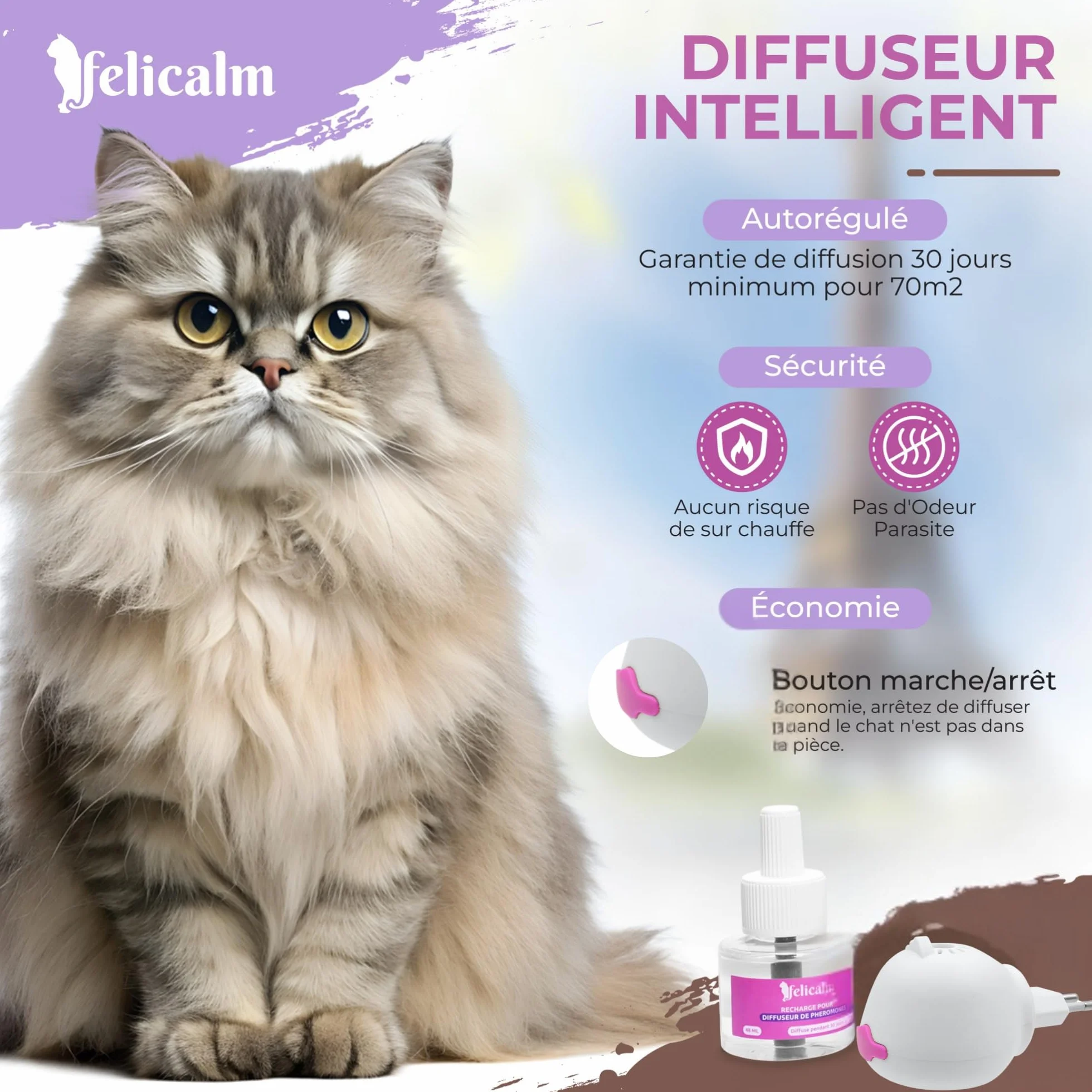 PHEROMONE Diffuseur Intelligent pour Chat et Chaton 48ML Anti Stress Calmant