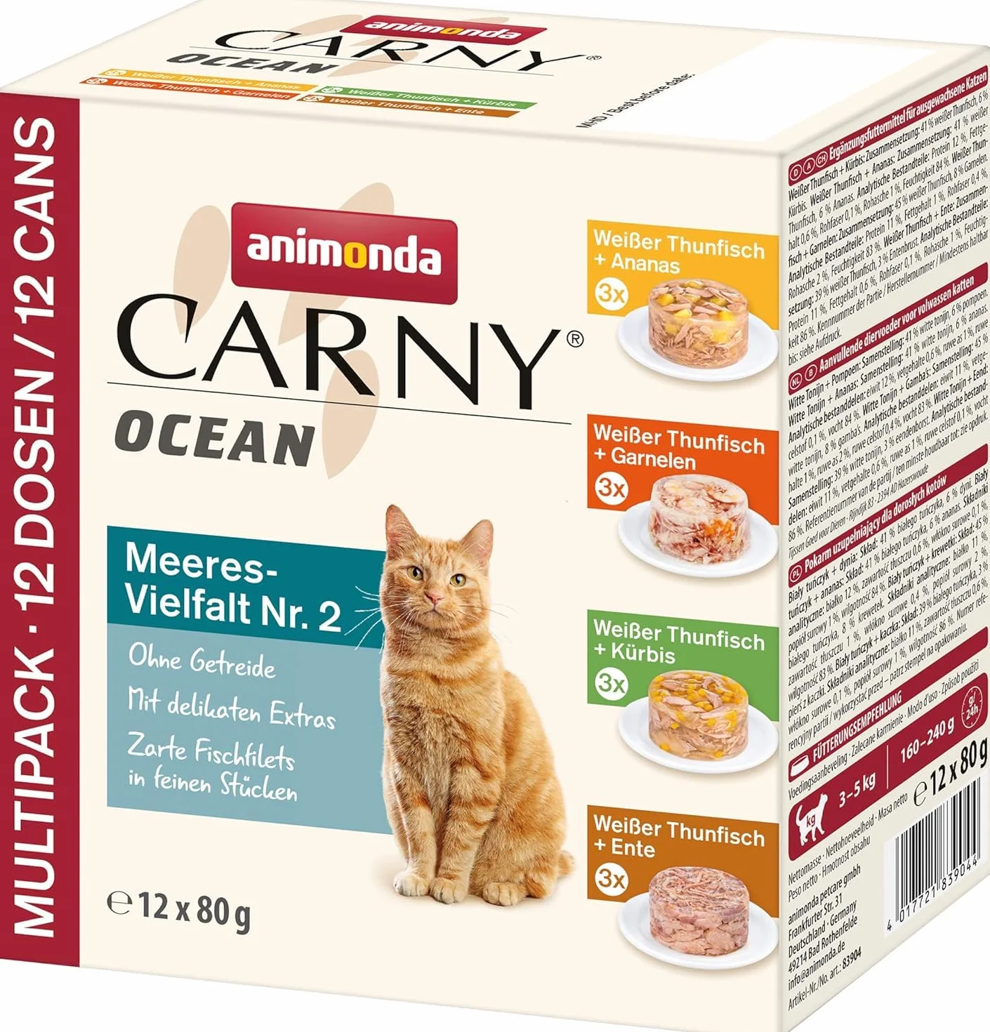 Carny Ocean - Nourriture Humide pour Chats Adultes - Variété Marine n° 2 (12 x 80 g) - Nourriture Humide pour Chats Adultes - avec Filet de Poisson délicat, sans céréales ni Sucre