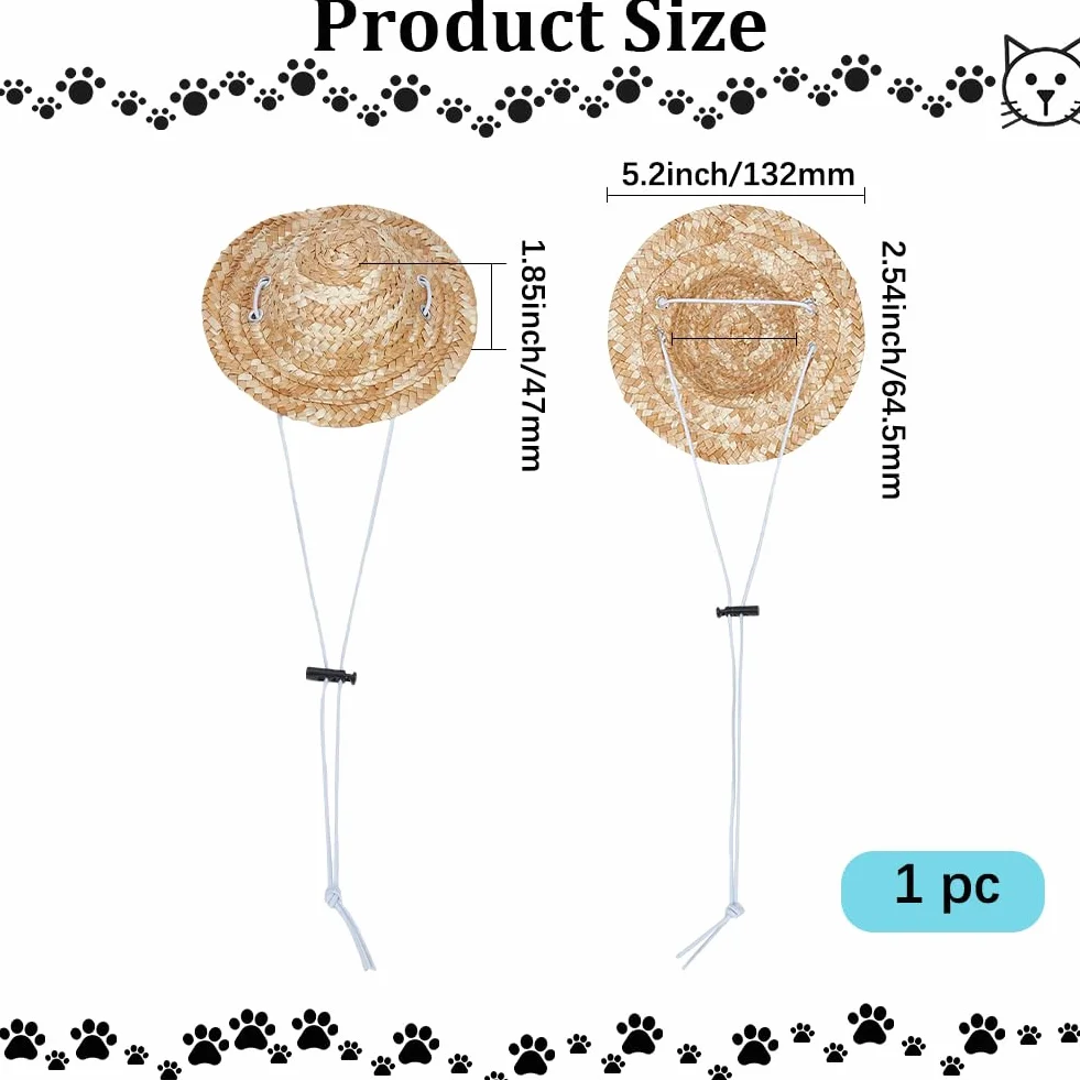GORGECRAFT Chapeau de paille réglable pour chien chaton avec sangle menton été plage
