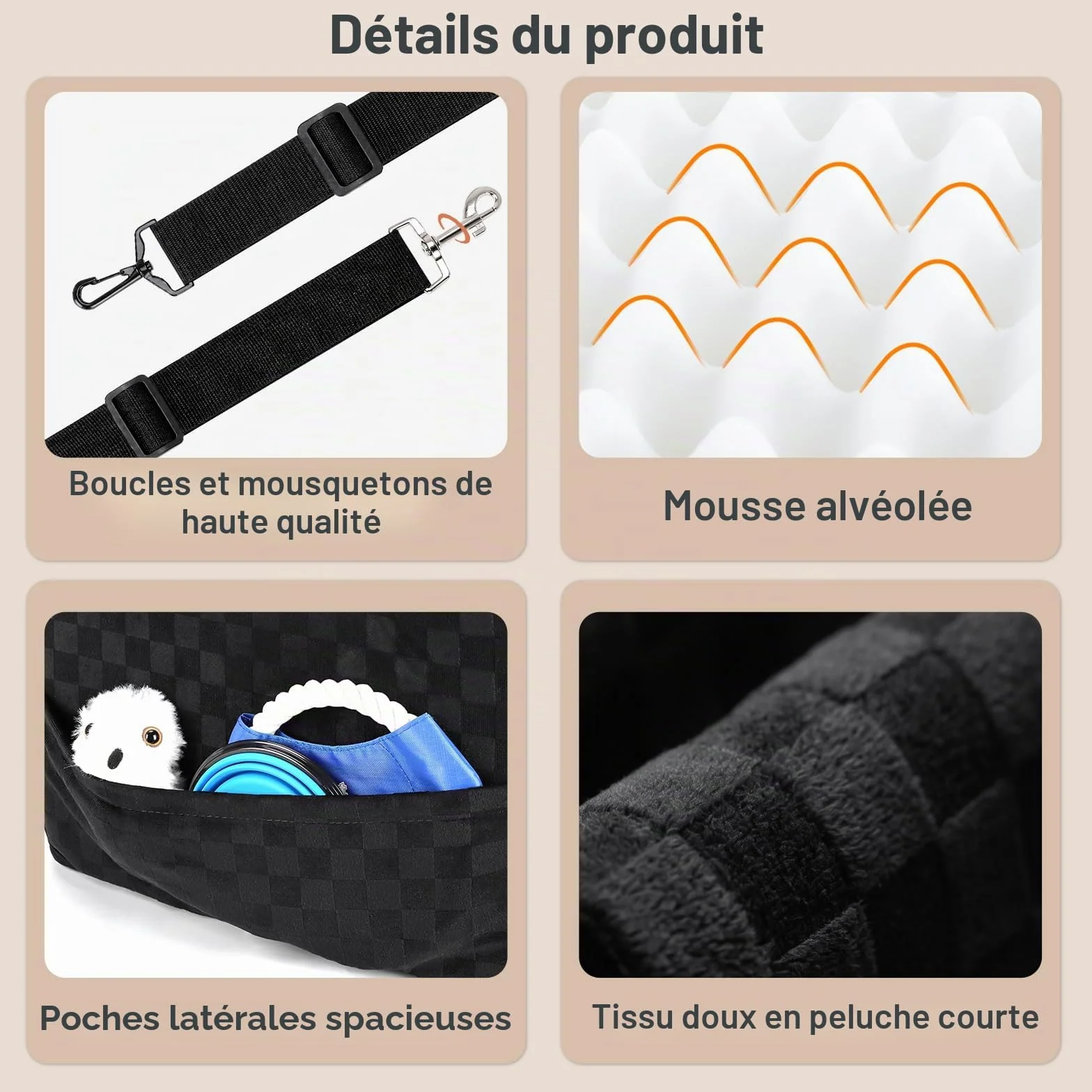 Siège Auto Chien Extra Stable pour Petite à Moyenne Taille, Mousse à Mémoire de Forme, Housse Lavable, Coussin Double Face