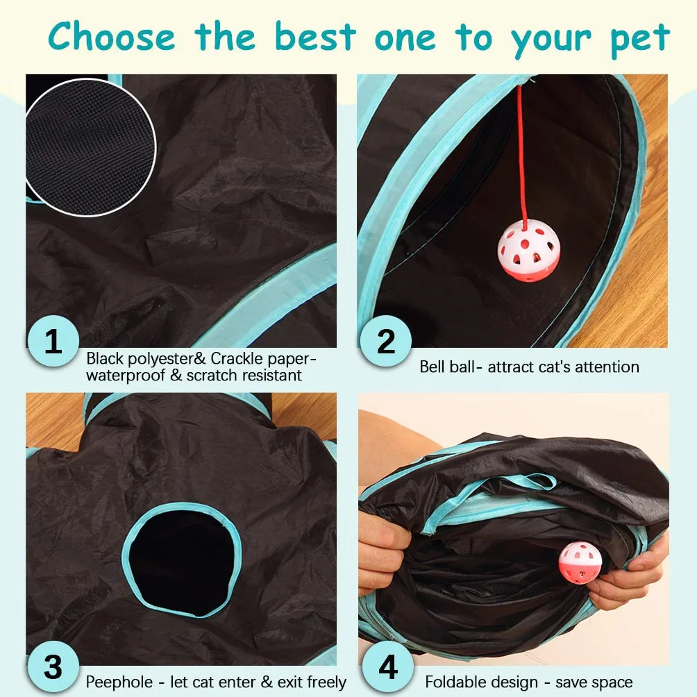 Tunnel pour Chat 5 Voies, Tube de Tunnel Pliant pour Animaux de Compagnie avec Sac de Rangement pour Chats, Chiots, Lapins, cobaye, Utilisation intérieure et extérieure