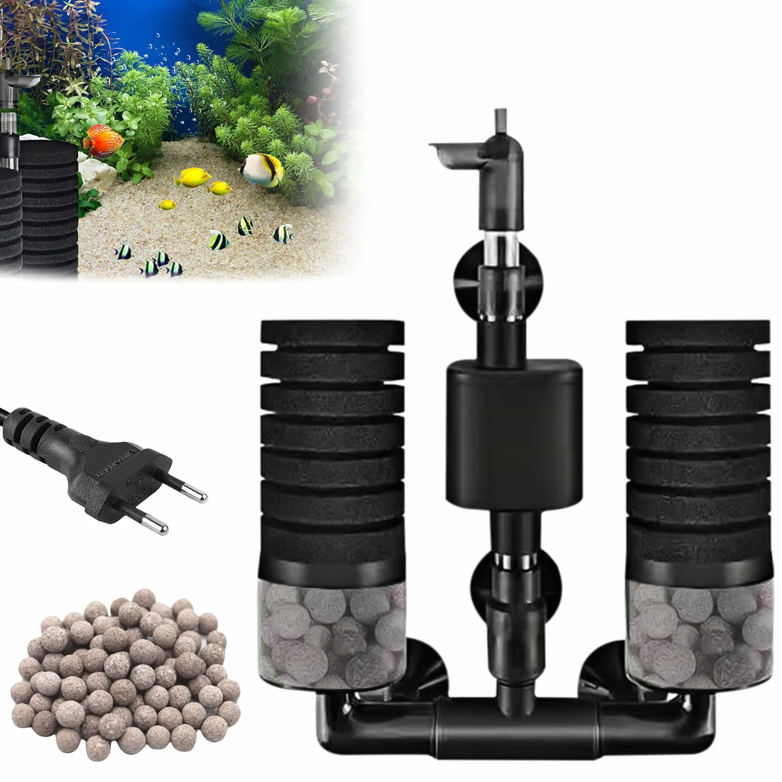 Filtre Éponge d'Aquarium avec Pompe, Filtre Interne, Double Filtre Éponge Réglable pour Aquariums