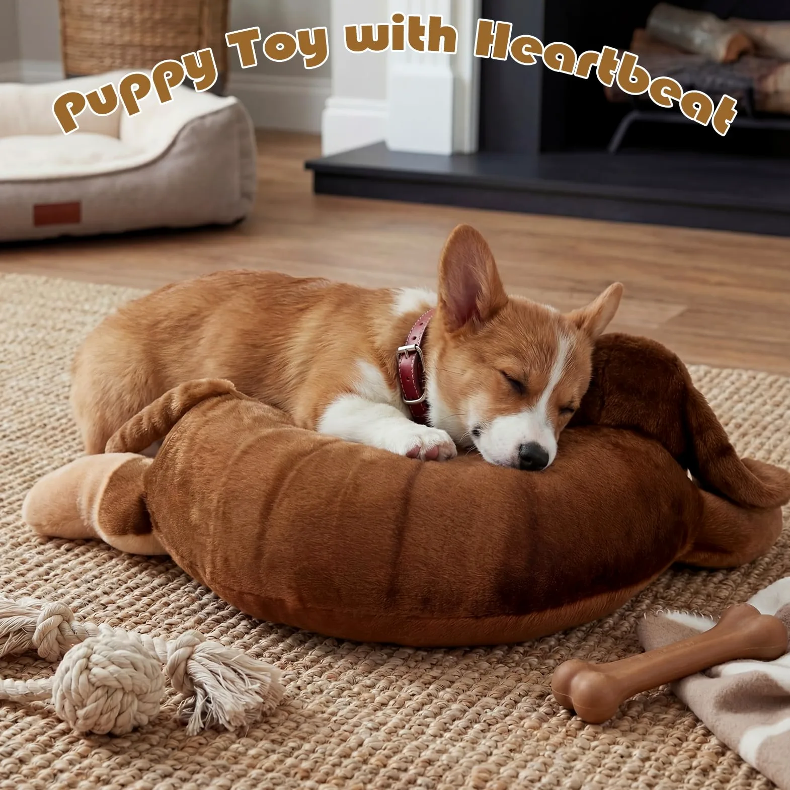 Soulchen Heartbeat Jouet en peluche pour soulager l'anxiété et soulager l'anxiété – Jouet confortable pour chiots – Aide au sommeil pour dressage de cage et de chenil – Compagnon douillet qui aide à