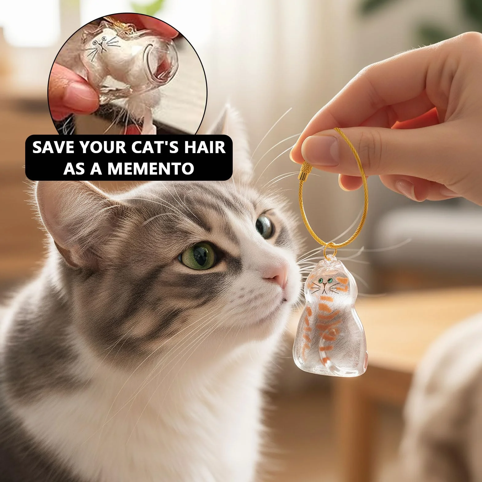 Lot de 6 Porte-Clés en Poils de Chat, Capsules Commémoratives en Acrylique Transparent, Boîte de Rangement pour Poils d’animaux, Idée Cadeau DIY pour Amoureux des Animaux