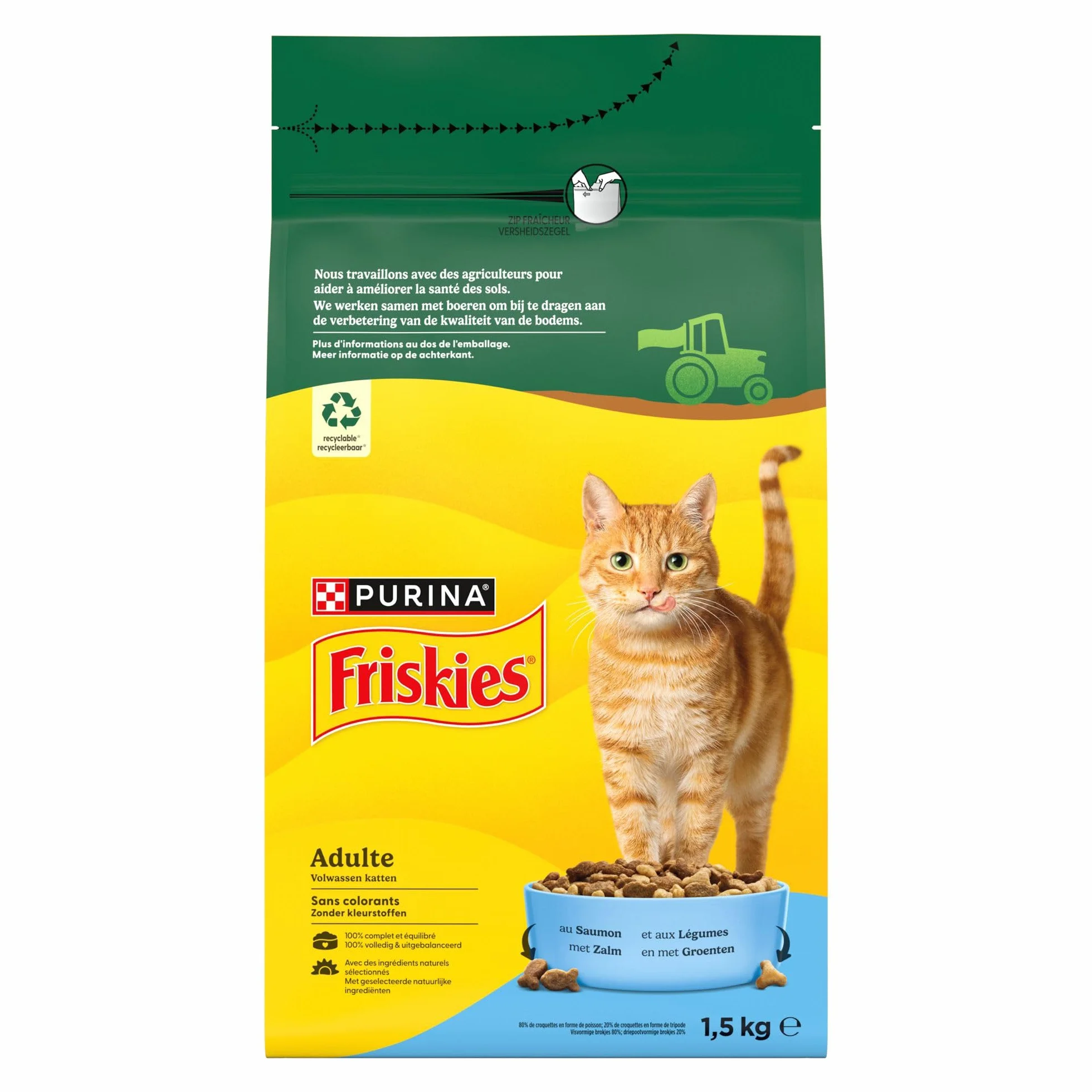 FRISKIES Chat Croquettes complètes pour Chats Adultes Saumon Légumes 1,5 kg