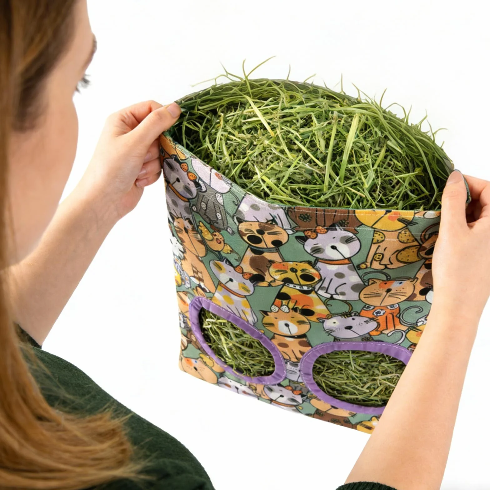 Sac à Foin pour Lapin, Distributeur de Foin Automatique pour Cochon d'Inde, Chinchilla, Hamster et Petits Animaux
