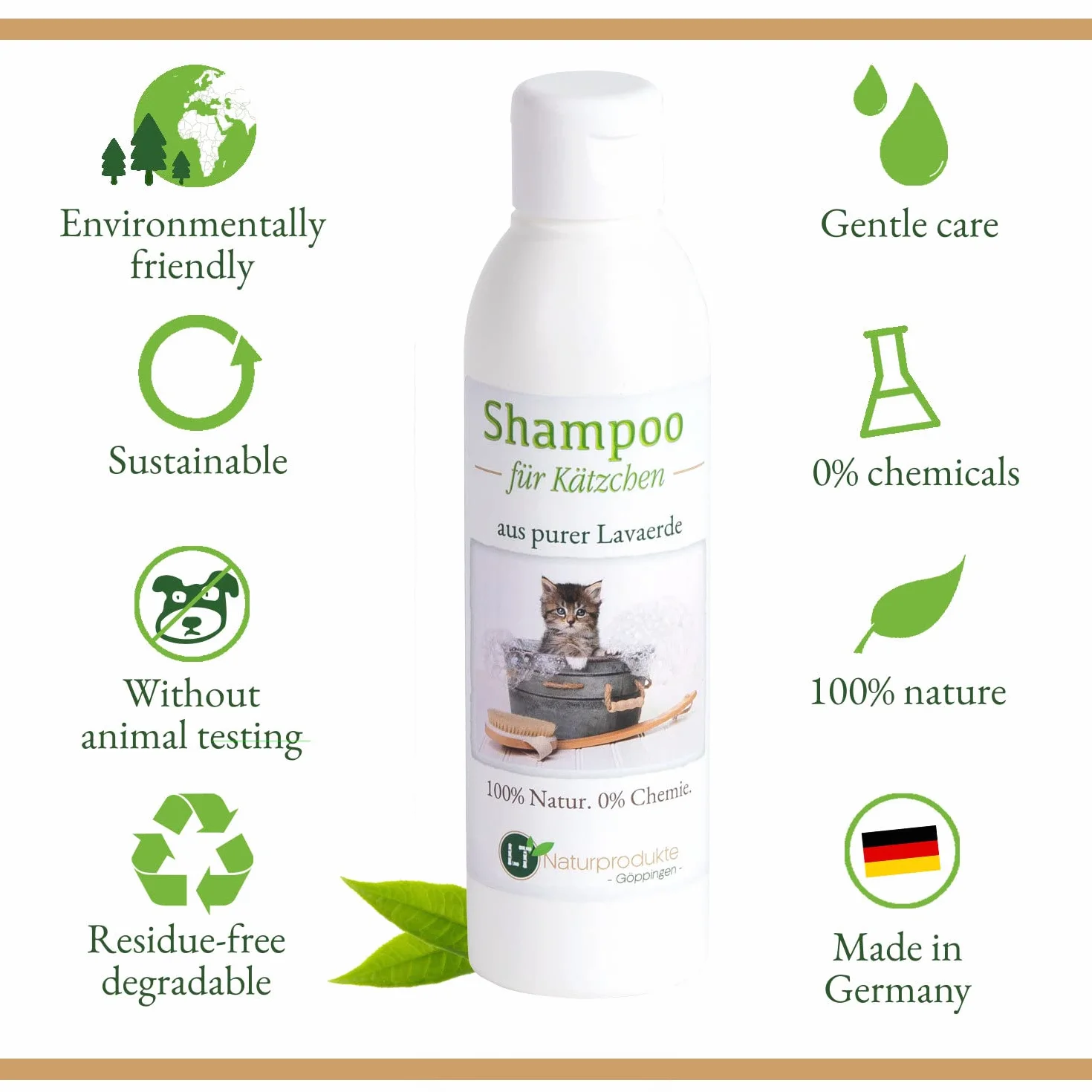 Shampooing bio pour chaton hypoallergénique anti-démangeaisons à la lave blanche 250 ml