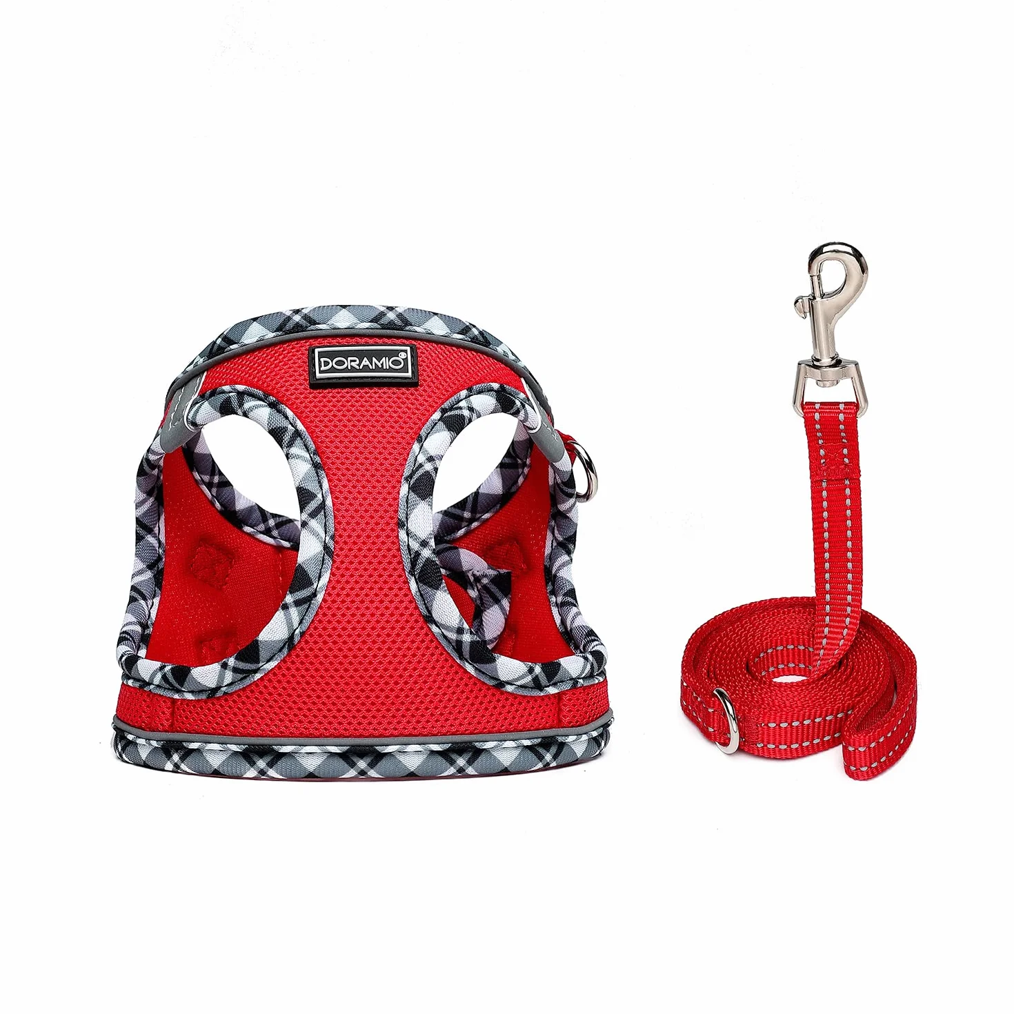 Harnais Chien Réfléchissant Respirant Mesh Doux Confort Réglable avec Laisse pour Petits Chiens Chats Marcher Courir (Rouge, S)