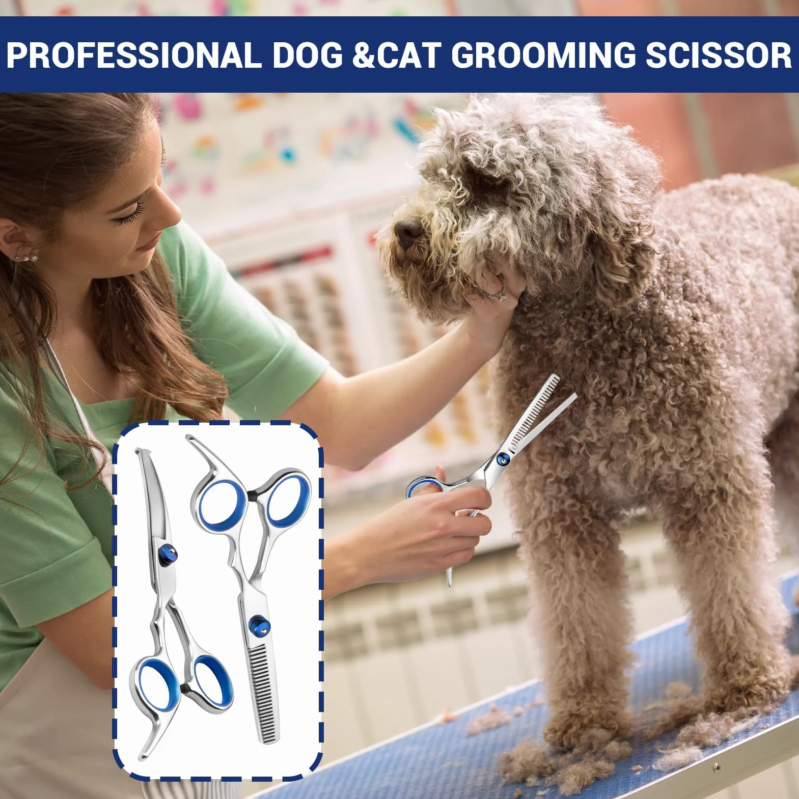 Ciseaux Toilettage Chien, Lot de 2 Cise aux de Toilettage pour Chiens, Cis eaux Ch ien Toil ettage, Ciseaux pour Chien, Cis eaux Chi en, Cisea ux incurvés et Ci seaux Désépaissir pour Visage