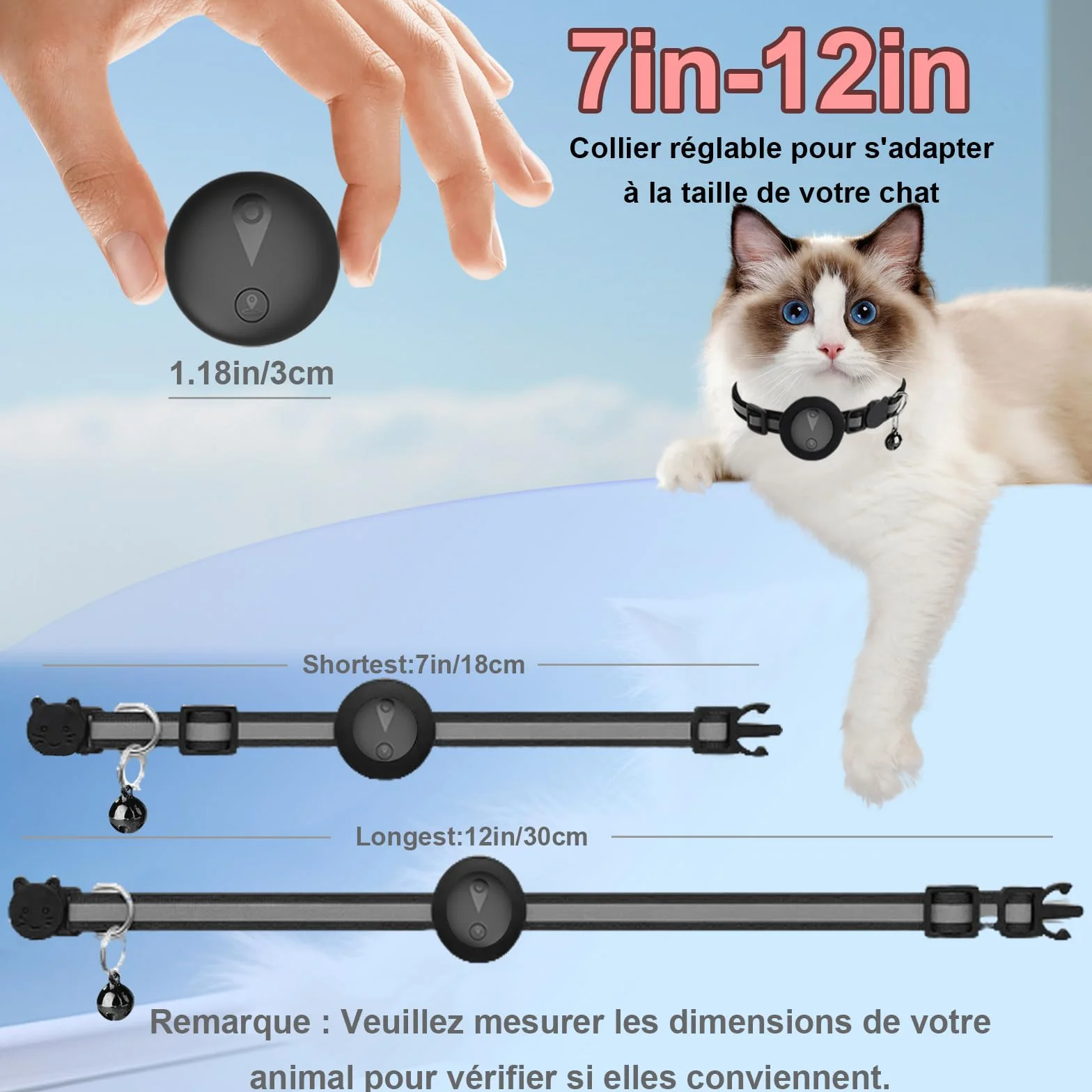 Collier GPS Chat Enregistrement des Trajets sur 7 Jours Collier GPS pour Chien Compatible avec iOS et Android GP S Chien Suivi en Temps RéEl GP S Tracker Traceur pour Animaux éTanche IP67 - Noir