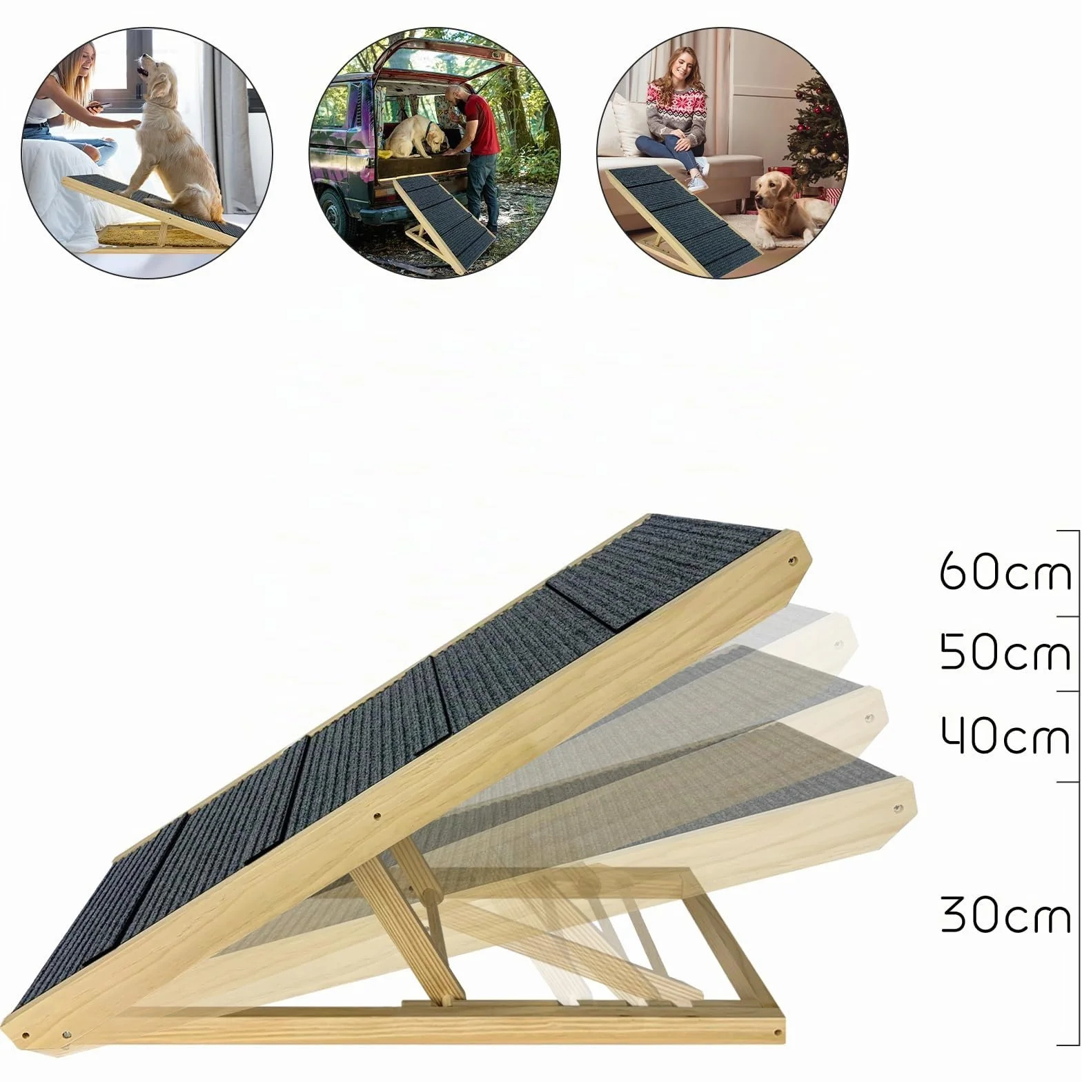 Escalier pour chien pliable en bois avec tapis antidérapant 100 cm pour petits chiens et chats