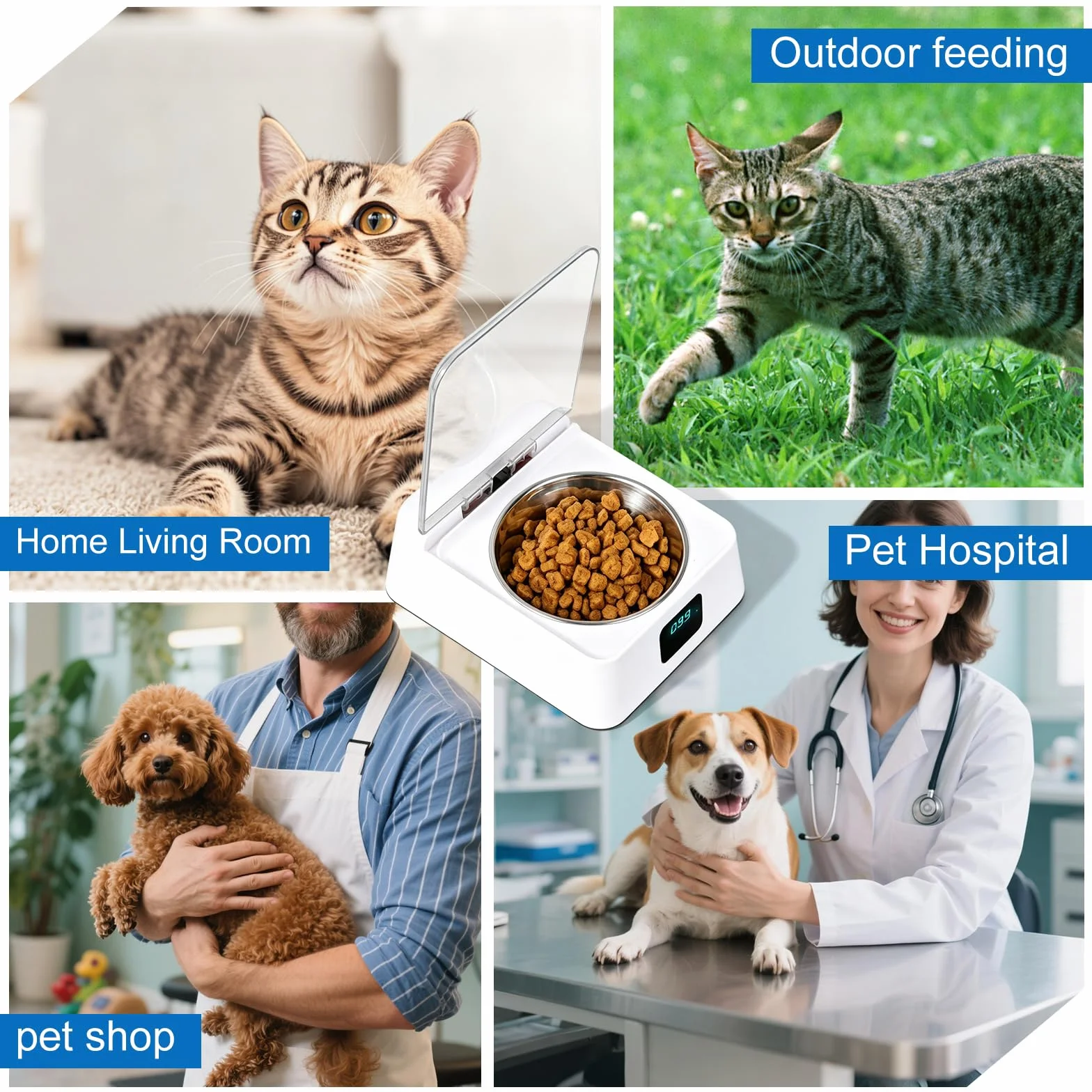 Gamelle intelligente 350 ml distributeur automatique nourriture humide chat induction infrarouge noir et blanc
