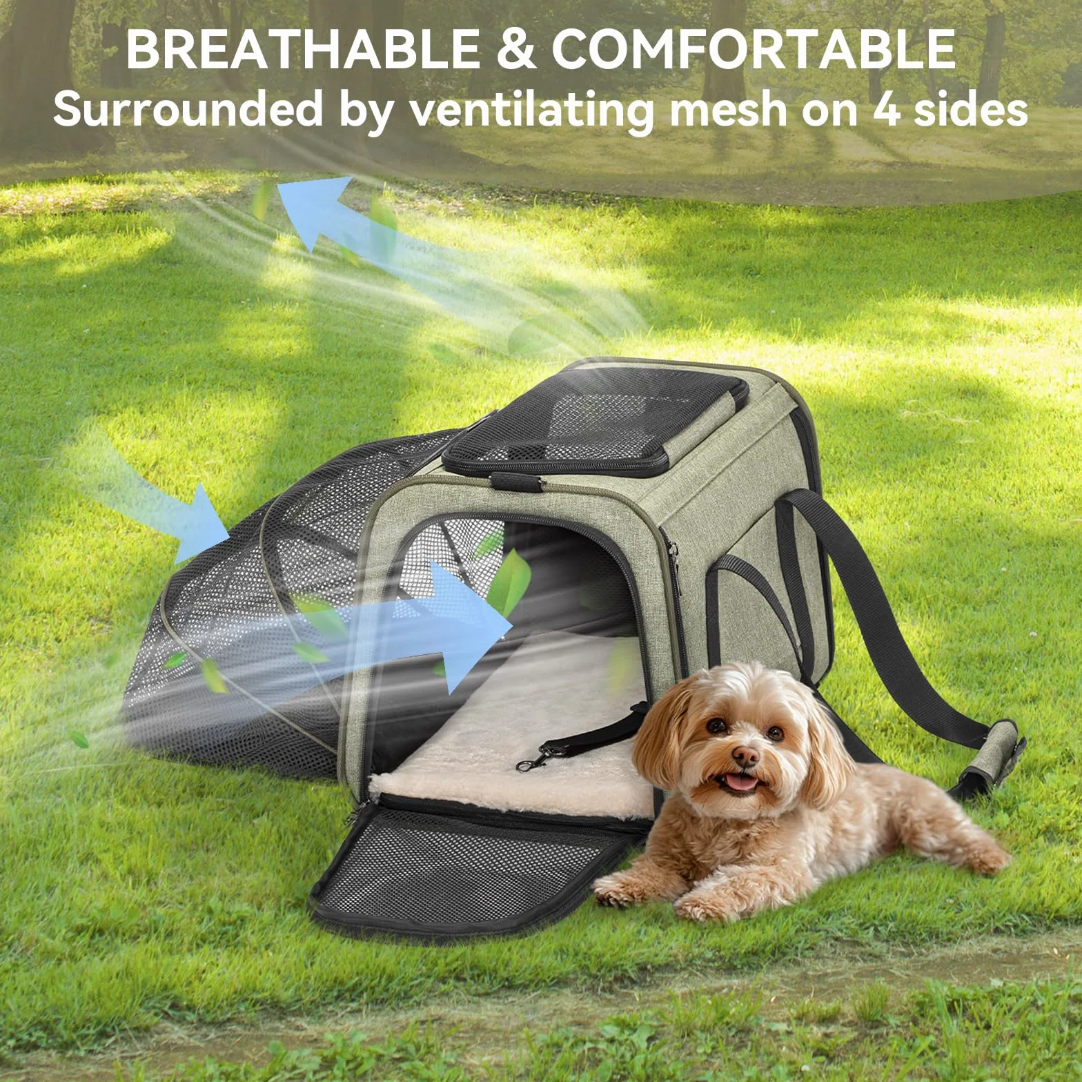 Petsfit Sac de Transport Extensible pour Chat avec Tapis en Polaire, Vert