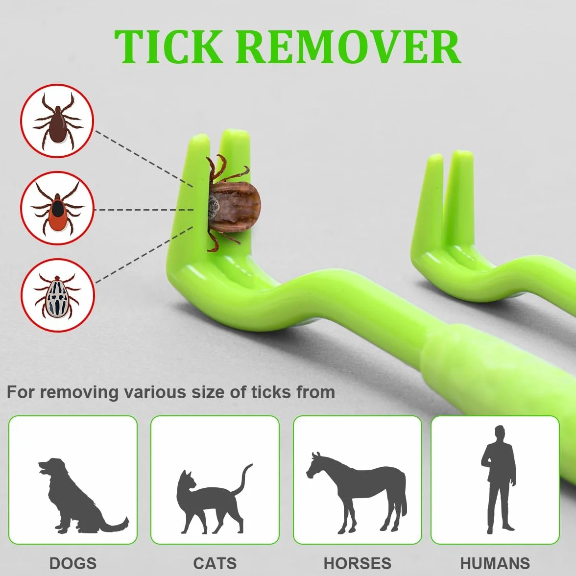 Pince à Tiques Plastique 6 Pièces Anti Tiques pour Chien Chat Humain Vert
