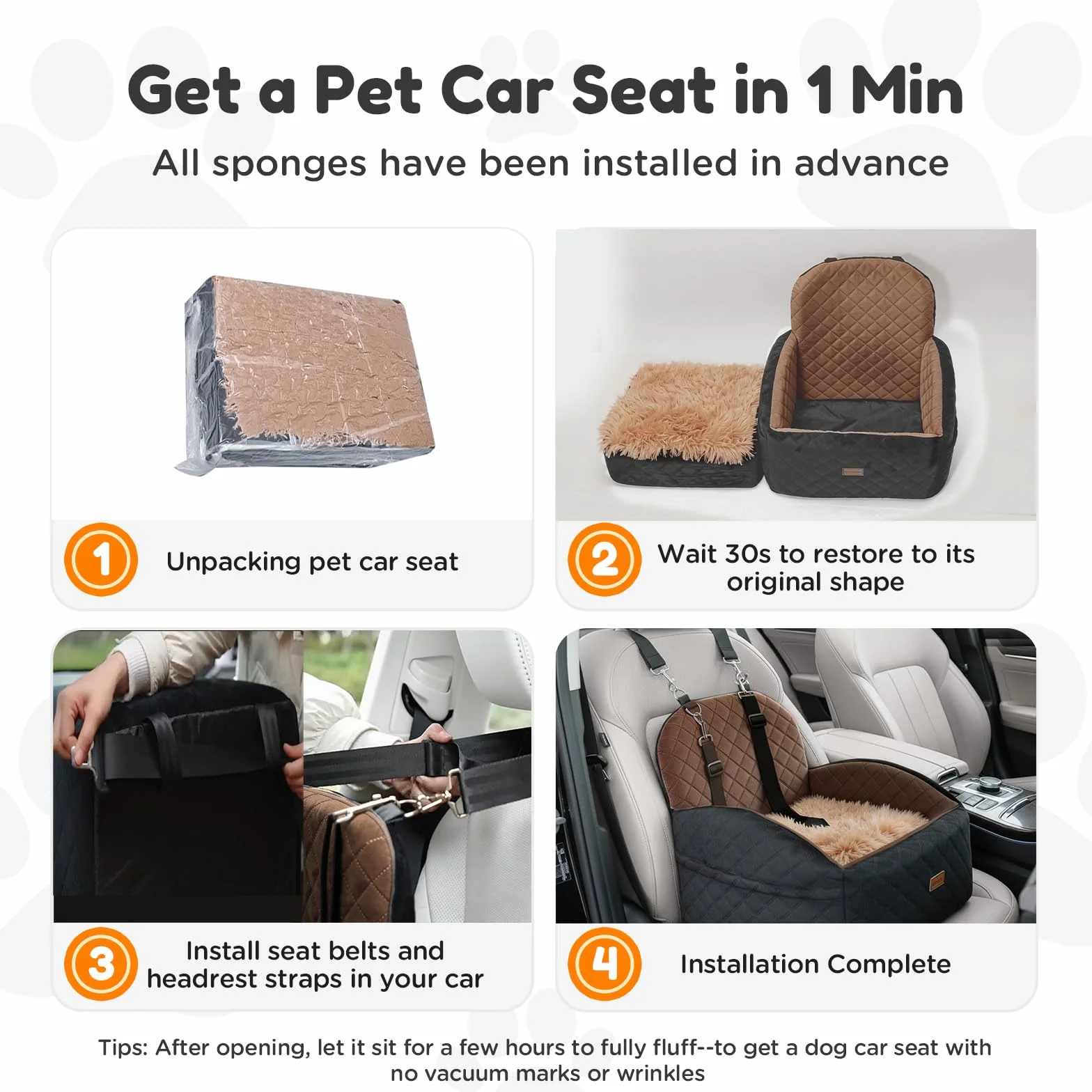 Gimars Siège Auto Chien Réversible Peluche pour Petits/Moyens Chiens Jusqu'à 16kg, Amovible Lavable, Antidérapant, Panier Voiture avec Mousse 28D 15cm
