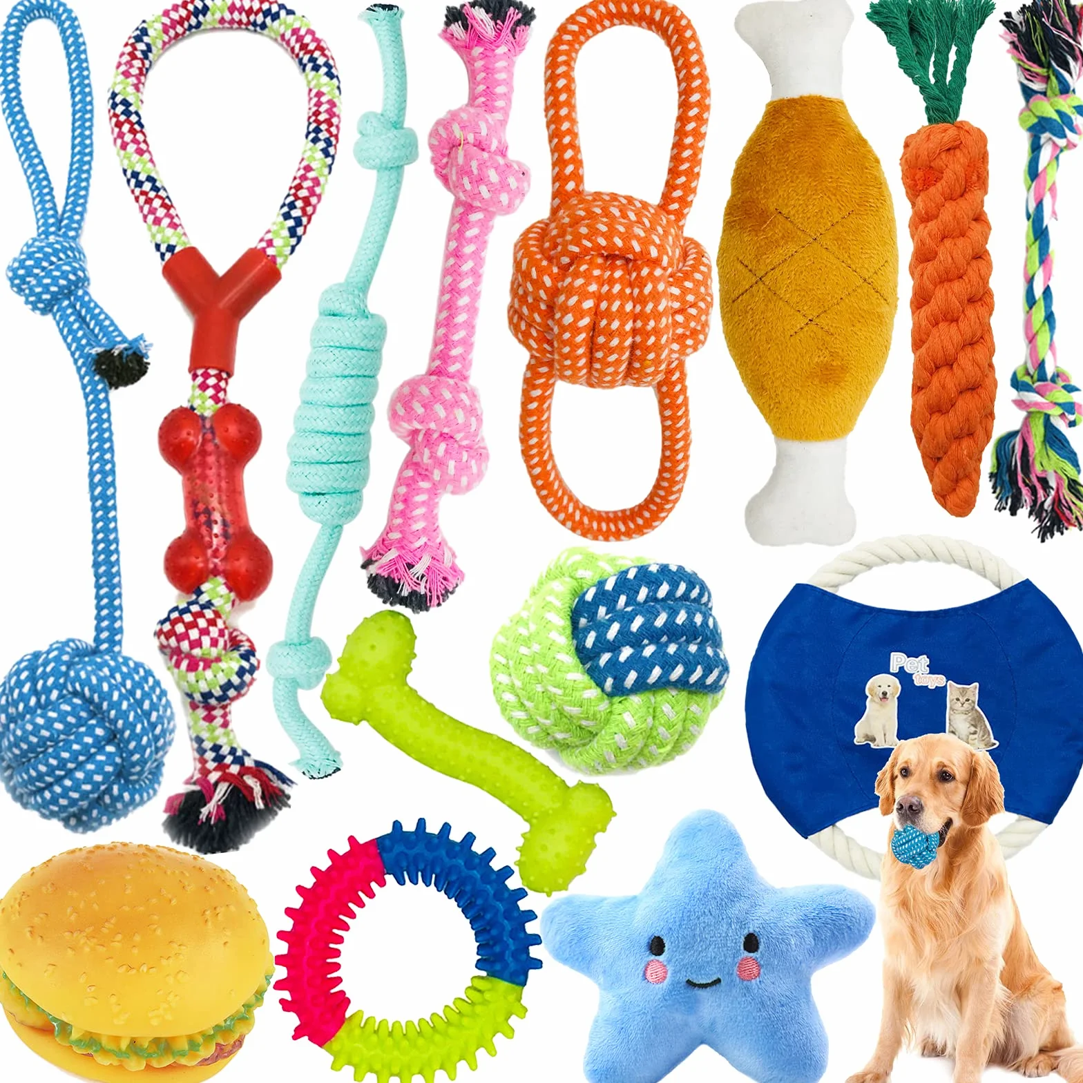 Amzeeniu Jouet pour Chiens Lot de 14 PCS Jouet à Mâcher Corde Interactif Chien Balle