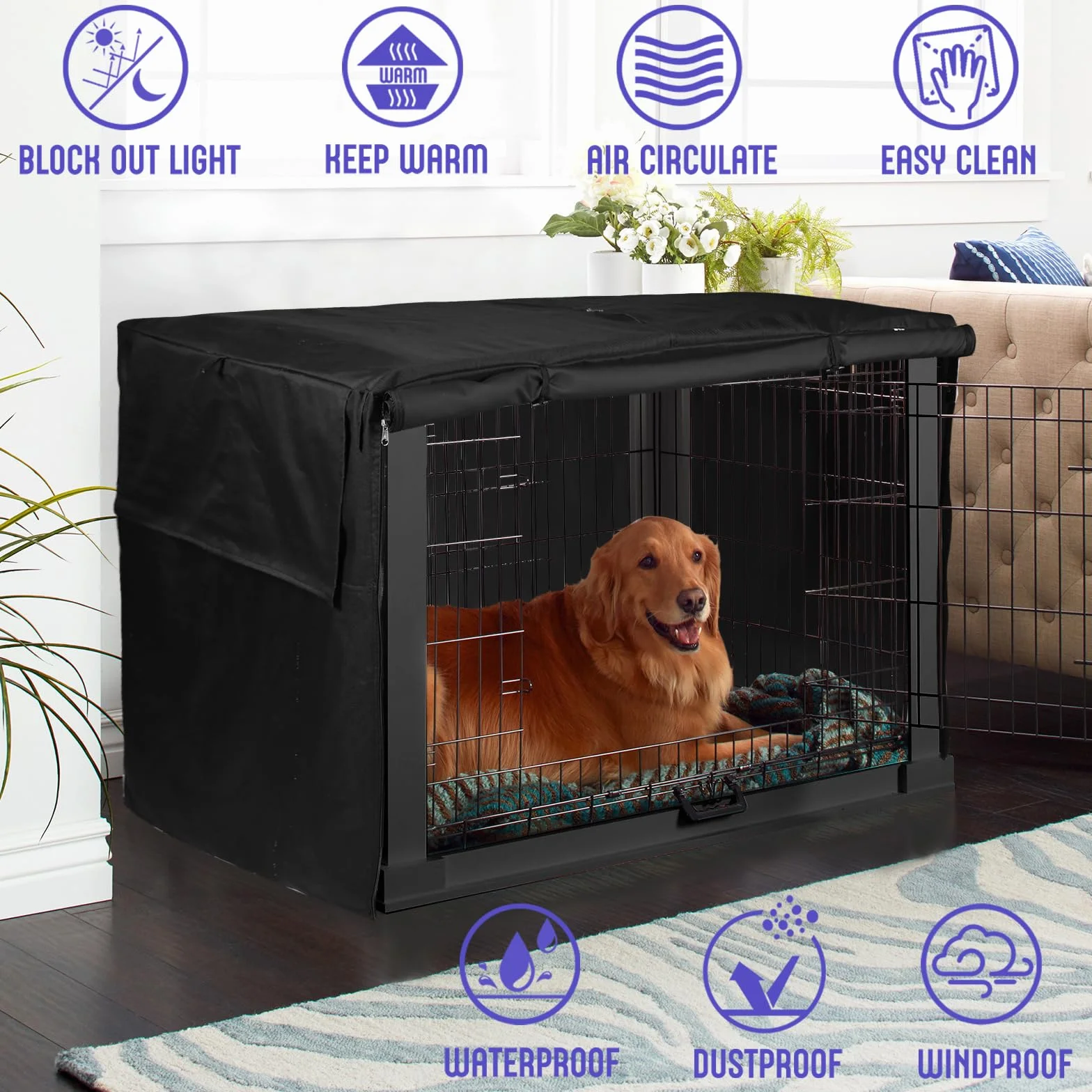 Housse de Cage pour Chien en Tissu Oxford 600D pour Cage Métallique 107 x 72 x 76 cm