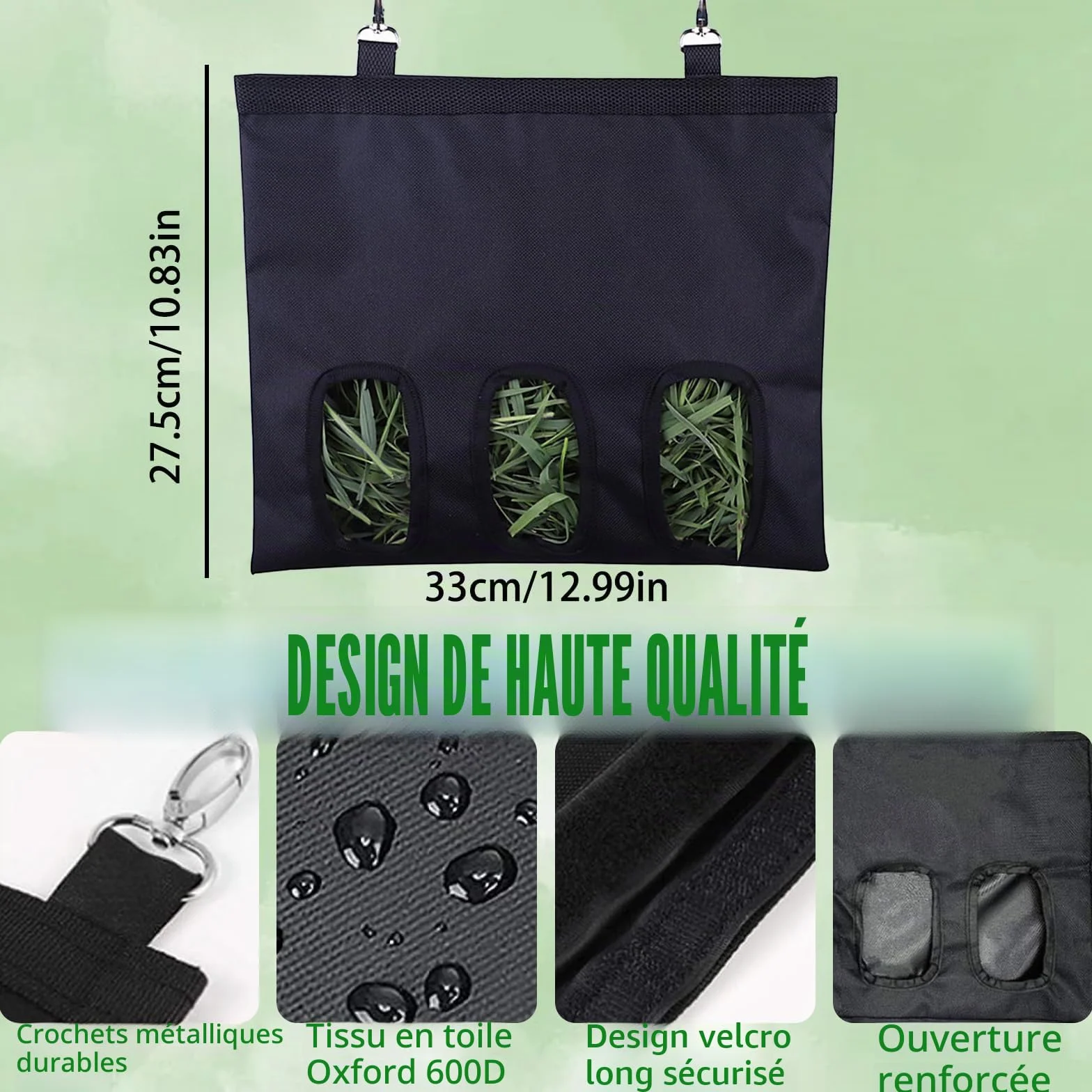 Mangeoire à Foin pour Lapin, Cochon d'Inde, Hamster - Sac de Rangement Lavable Suspendu Automatique (3 Ouvertures)