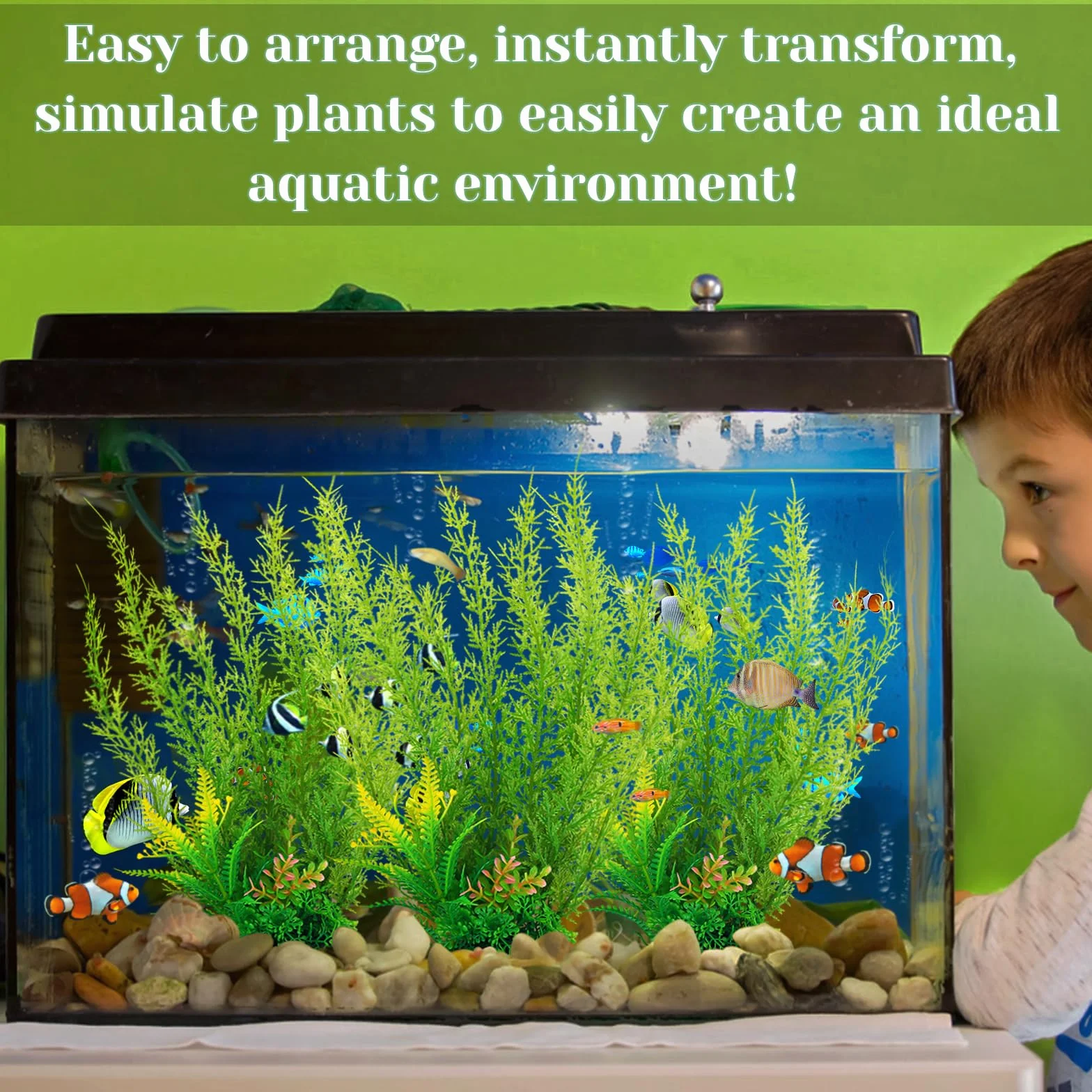 QUOZUO Accessoires pour aquarium - Grandes plantes vertes - 3 pièces