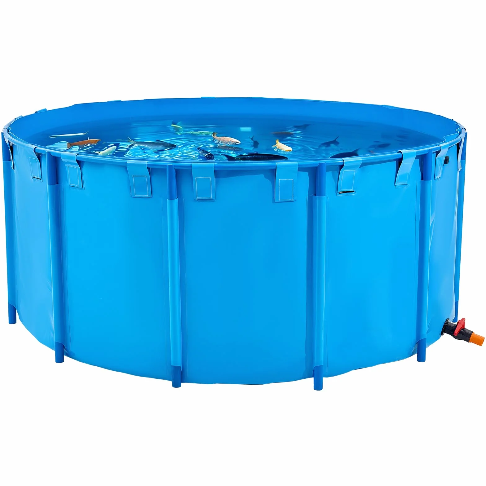 VEVOR Bassin à Poissons Hors Sol, Capacité 4550 L, Étang à Poissons en Toile PVC, avec Cadre Stable en Plastique et Vanne de Vidange, pour Aquaculture, Élevage de Poissons Rouges, Carpes, Koïs, Bleu