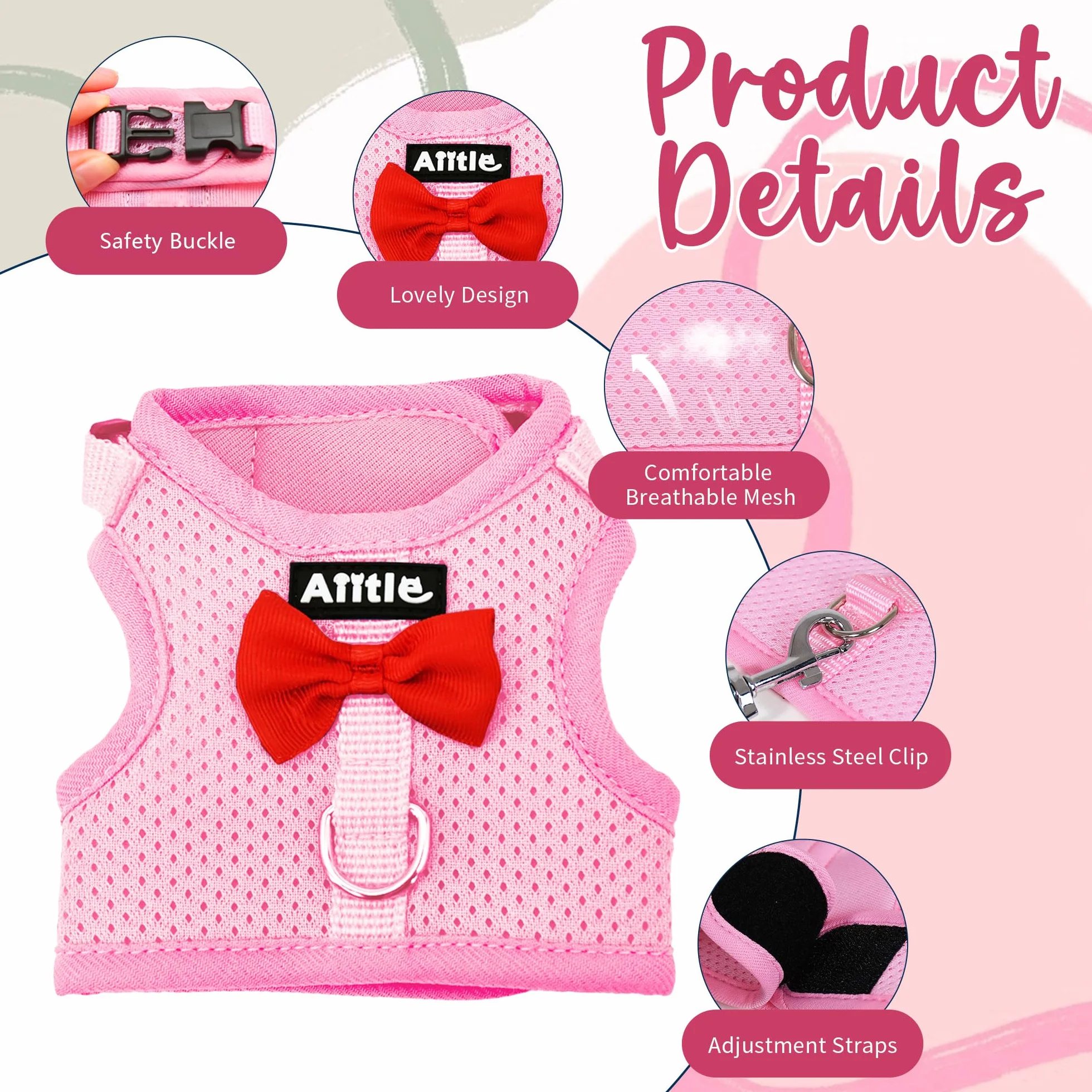 Harnais et laisse pour petits animaux, rose, taille L, en maille douce et respirante