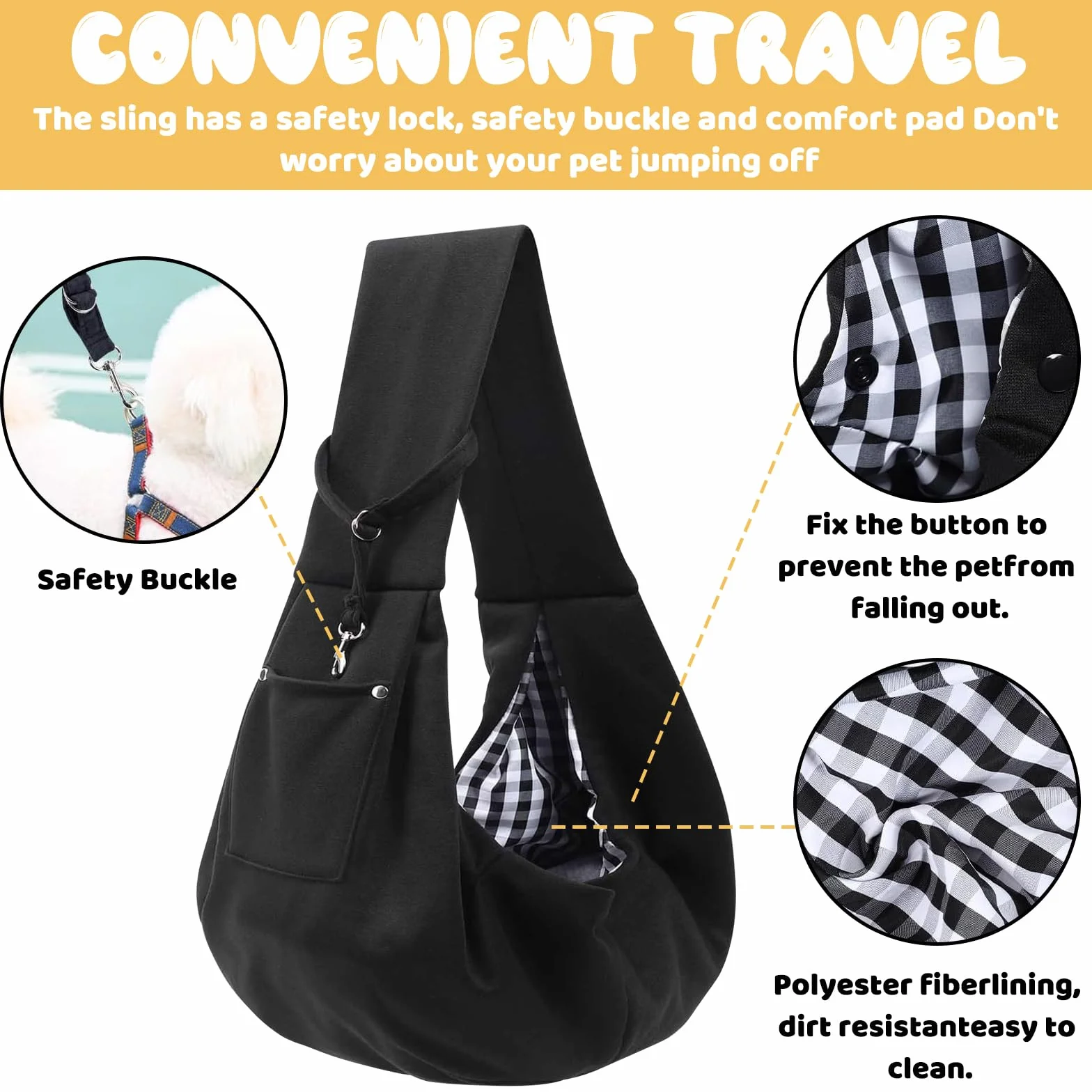 TYXHXTF Sac de Transport pour Chien Chat, Réglable Sac à Bandoulière Mains Libres Petit Chien, Portable Bandoulière pour Animal de Compagnie avec médaille, pour l'extérieur, Les Voyages, Marche（Noir）