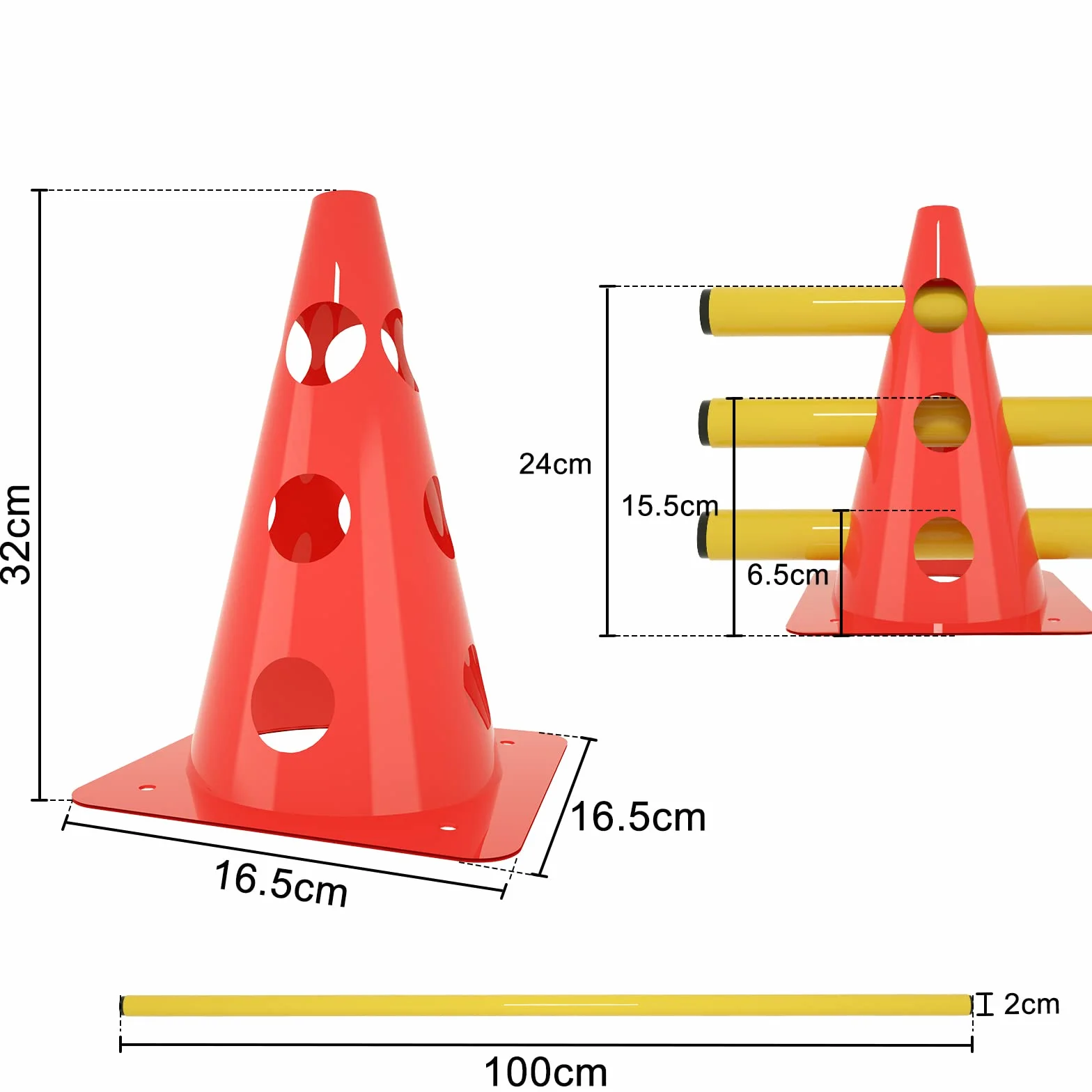 Lot de 6 obstacles d'agility pour chiens avec 12 cônes et 6 barres réglables 32 x 100 cm