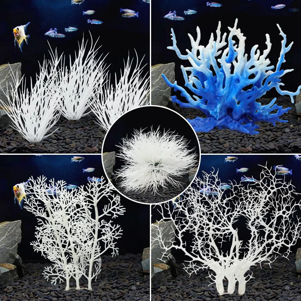 Coraux artificiels blancs pour aquarium - Lot de 8