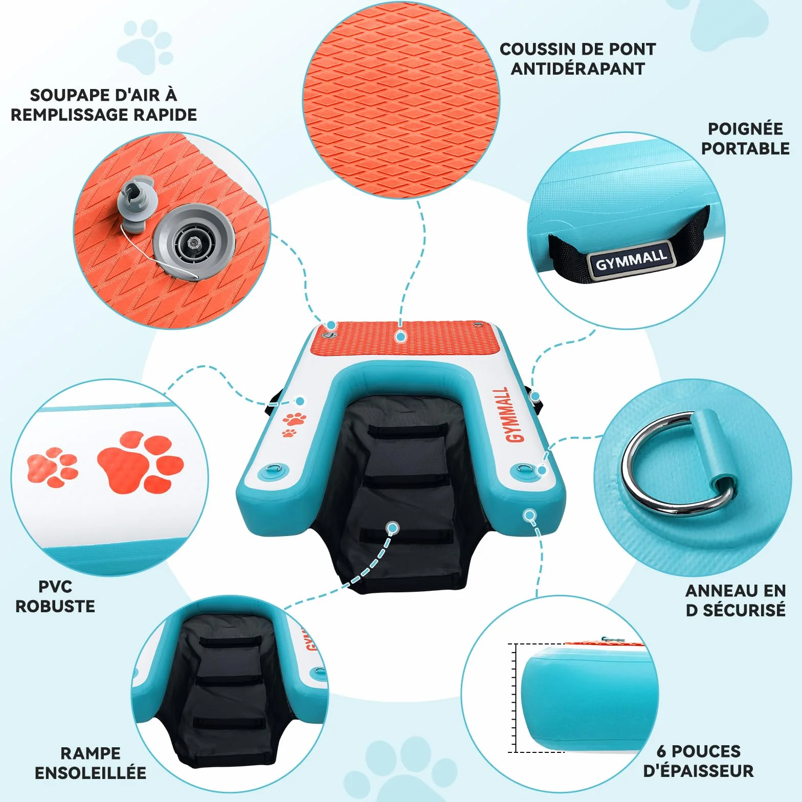 Plateforme Flottante pour Chien 120x82cm Antidérapante Jusqu'à 100kg