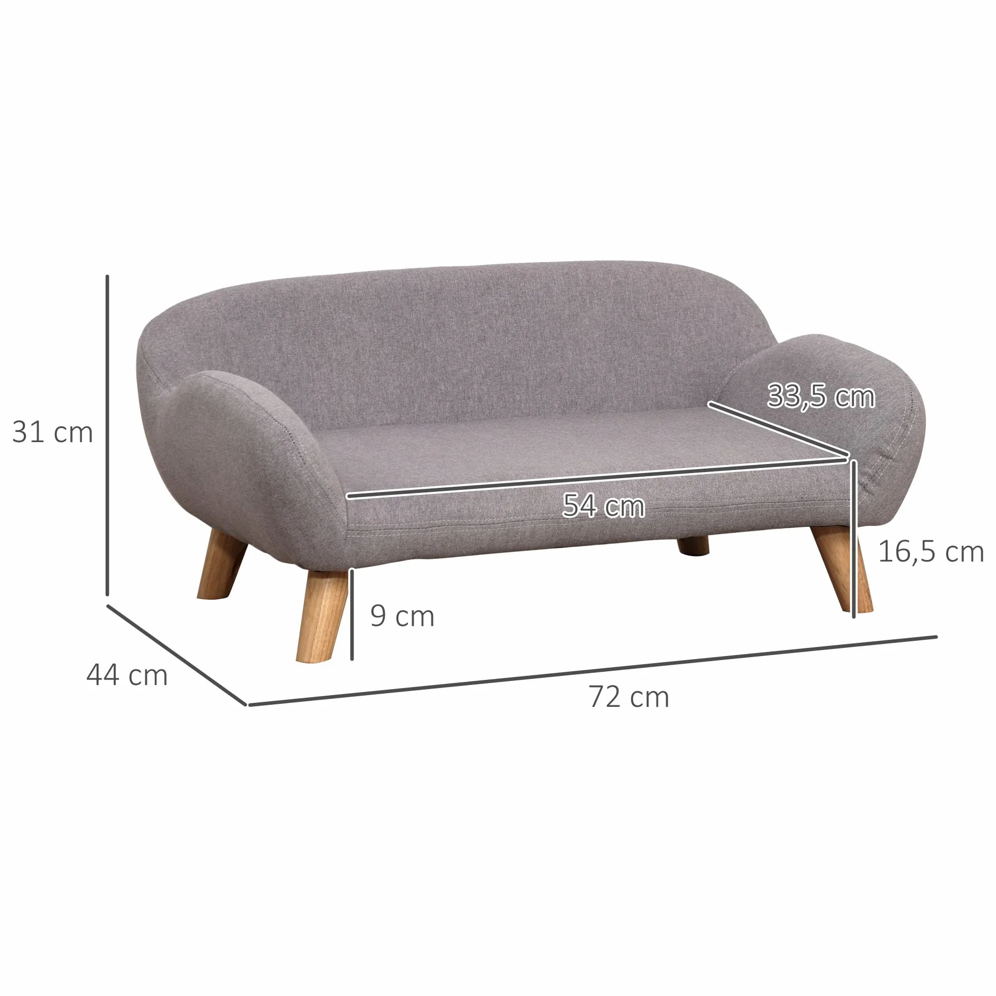 PawHut Canapé pour Chien Style scandinave Pieds en Bois Tissu 72 x 44 x 31 cm Gris