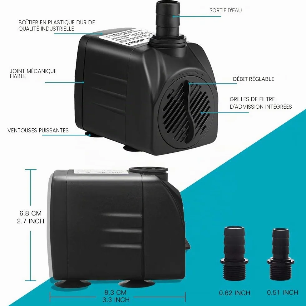 Cadrim Pompe Submersible 1200L/H 220-240V 50Hz Aquarium Fontaine