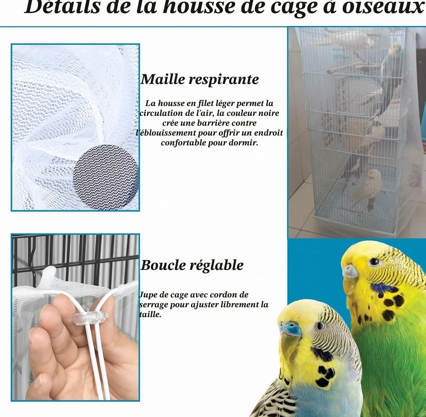 ASOCEA Extra Large Cage À Oiseaux Couverture Filet de Perroquet en Maille de Nylon 118x31.5in 300x80cm Blanc