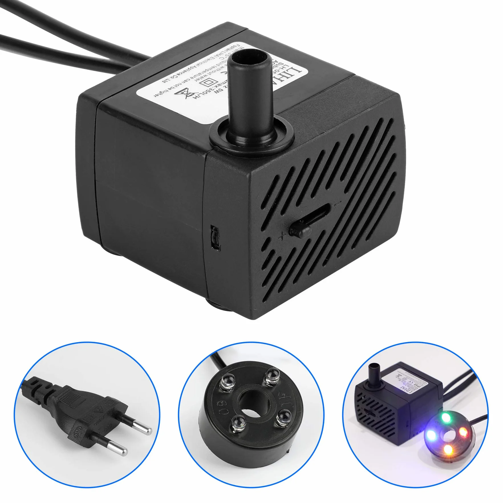 Forever Speed Mini pompe à eau d'aquarium submersible 5 W 350 l/h 0,85 m avec LED