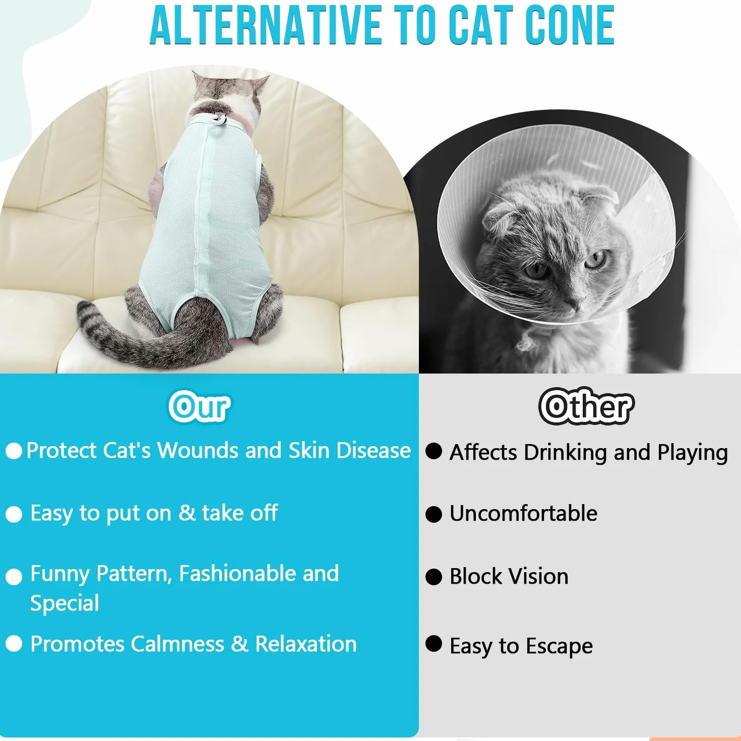 Slowton Combinaison de Récupération pour Chat après Chirurgie, Onesie Résistante aux Poils Alternative au Collier à Cône E