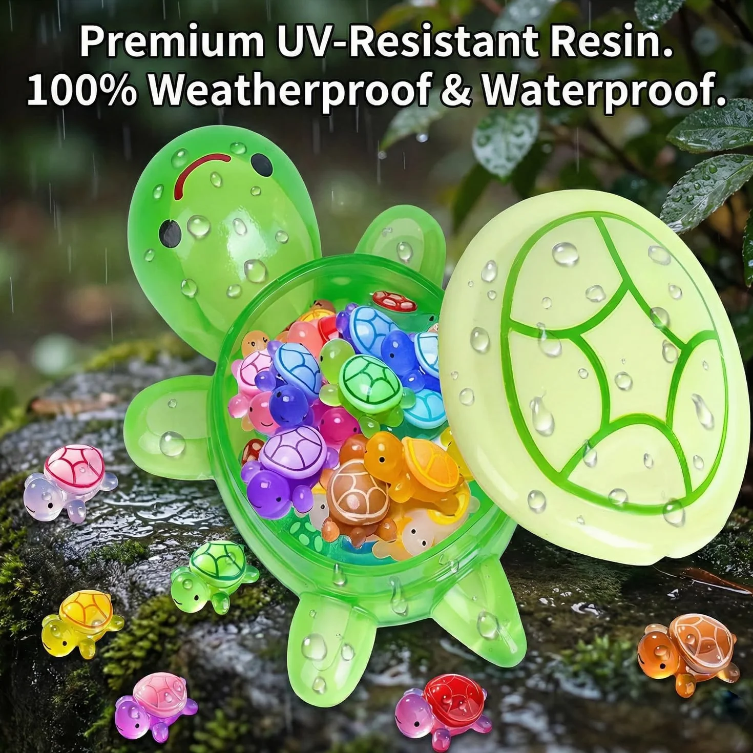 Famille de tortues lumineuses XXL 17 cm 50 mini tortues phosphorescentes résine résistante aux intempéries