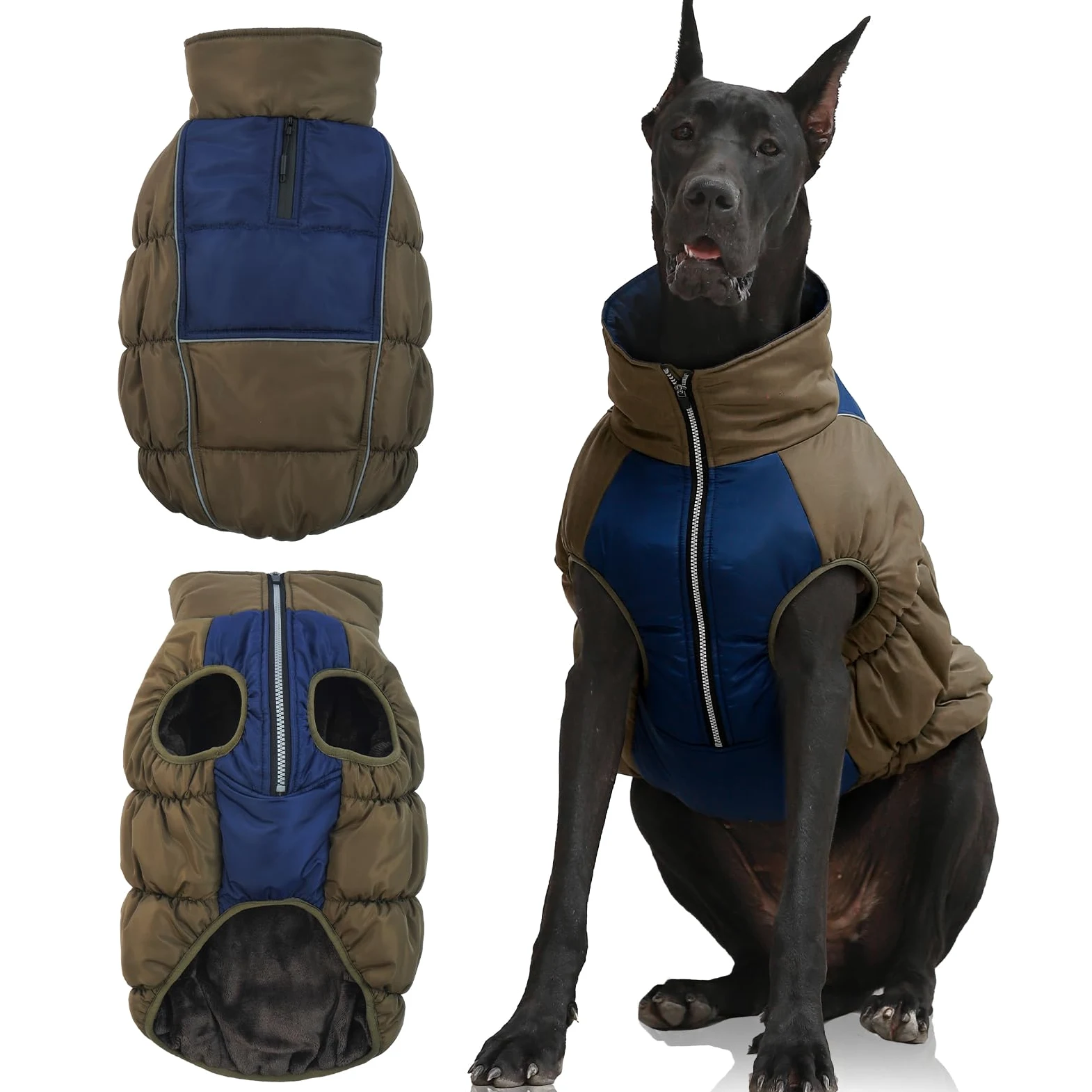 IECOii Manteau de neige imperméable XXL avec doublure en polaire, col roulé réfléchissant, fermeture éclair pour grands chiens