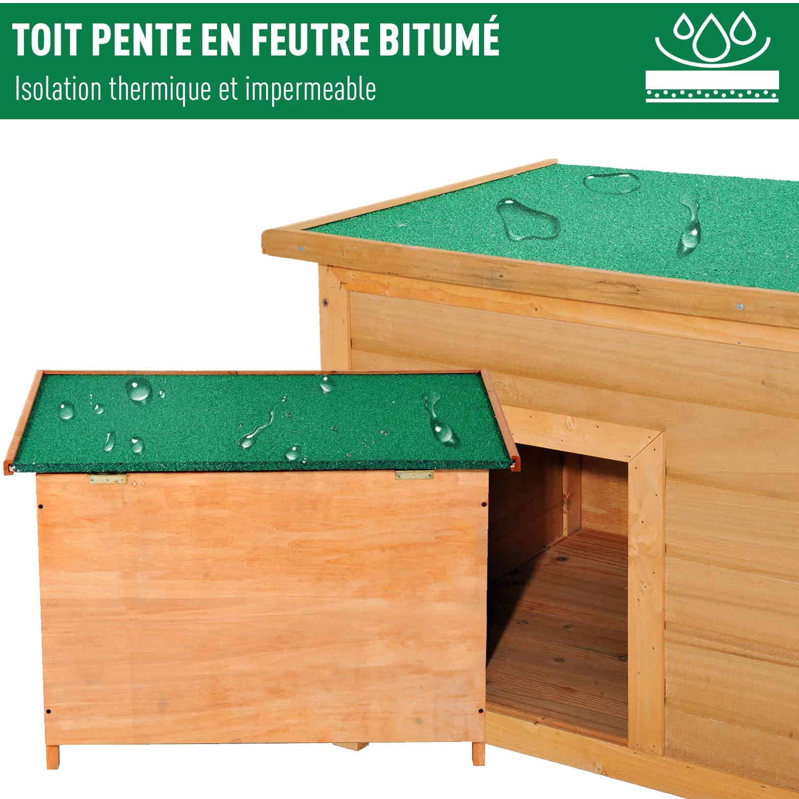PawHut Niche pour Chien Chat en Bois sur Pied 85 x 58 x 58 cm pin Massif Marron Vert