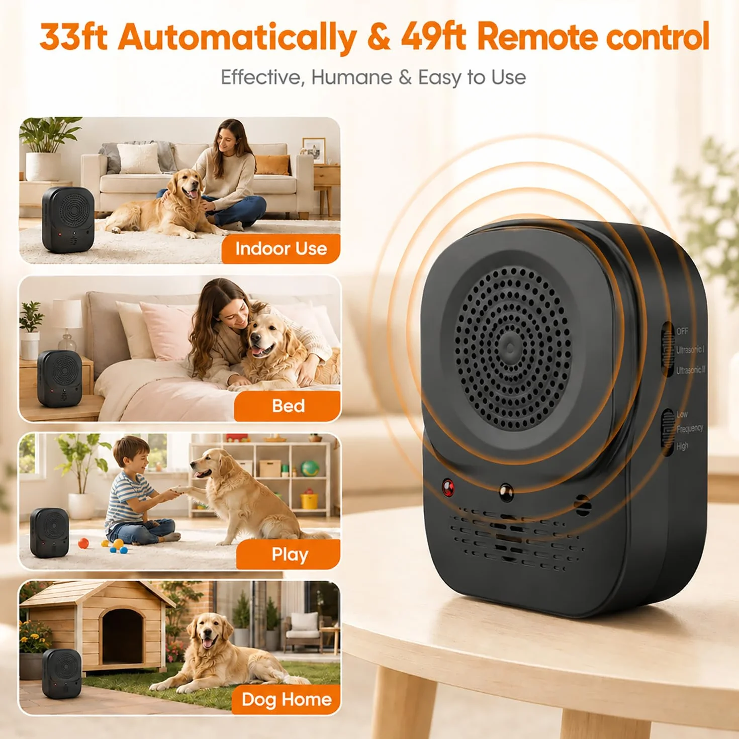 Anti-Aboiement pour Chien Automatique Ultrason 4 Modes IP45 Étanche Rechargeable