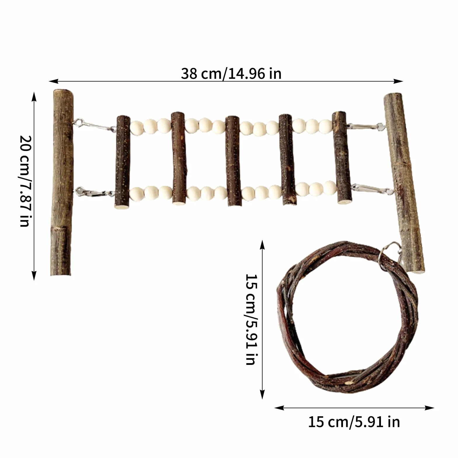 Perchoir à Oiseaux pour fenêtre – Support à Ventouse réglable en Bois avec balançoire et échelle