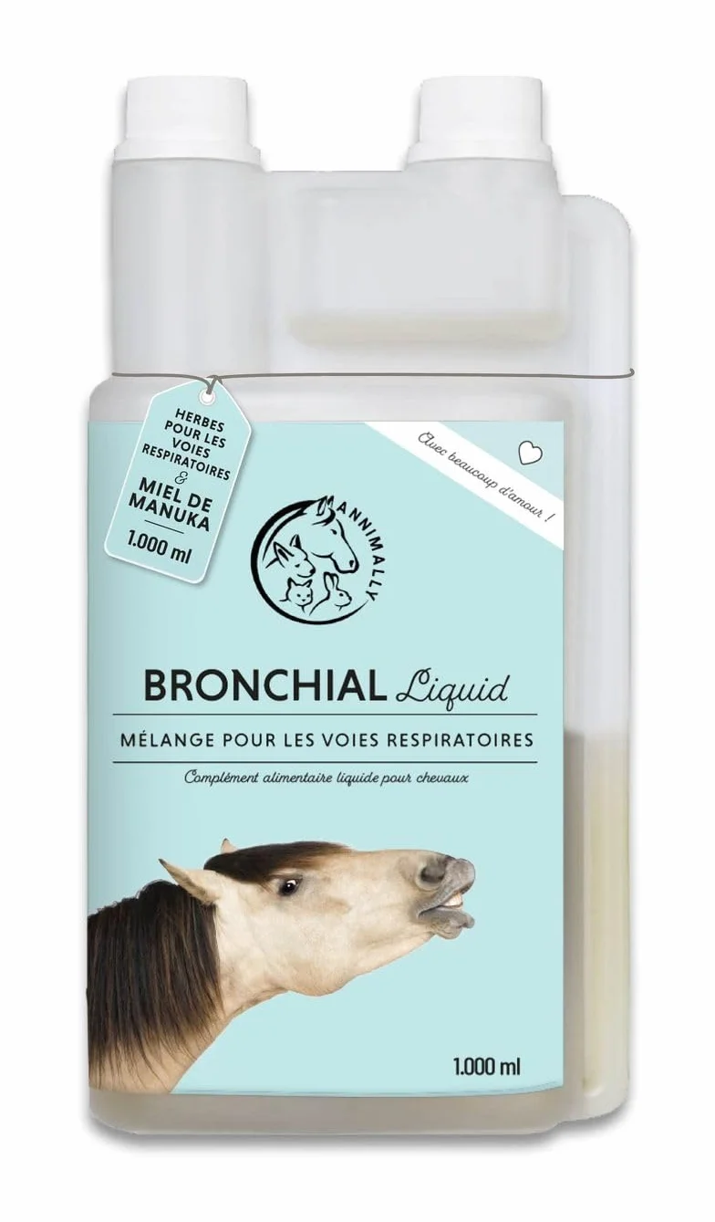 Annimally Sirop toux Cheval 1000ml - Sirop bronchial pour Chevaux Contre la toux et pour apaiser Les Voies respiratoires - Sirop pour la Gorge, Liquide à Base de mélange d'herbes Bronc
