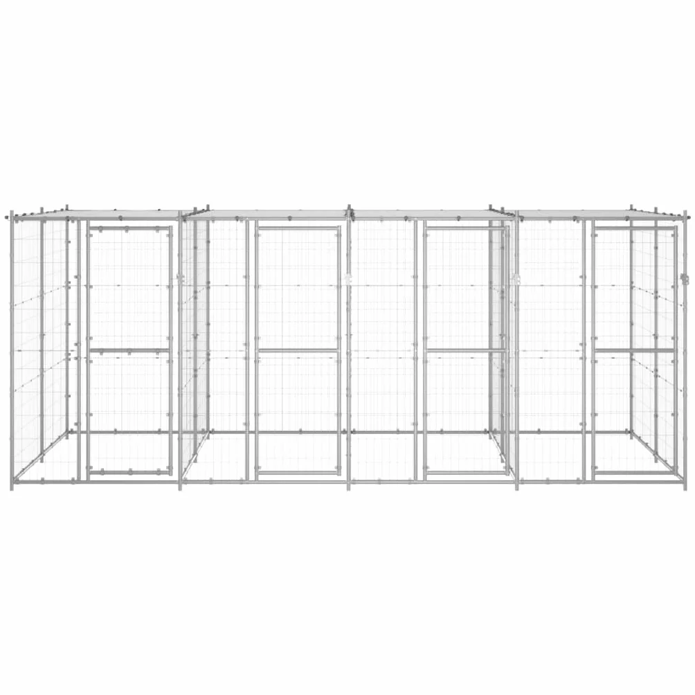 Toshilian Chenil d'extérieur pour Chien, Enclos Niche Cage pour Chien Métal Acier galvanisé avec Toit 9,68 m² Argent
