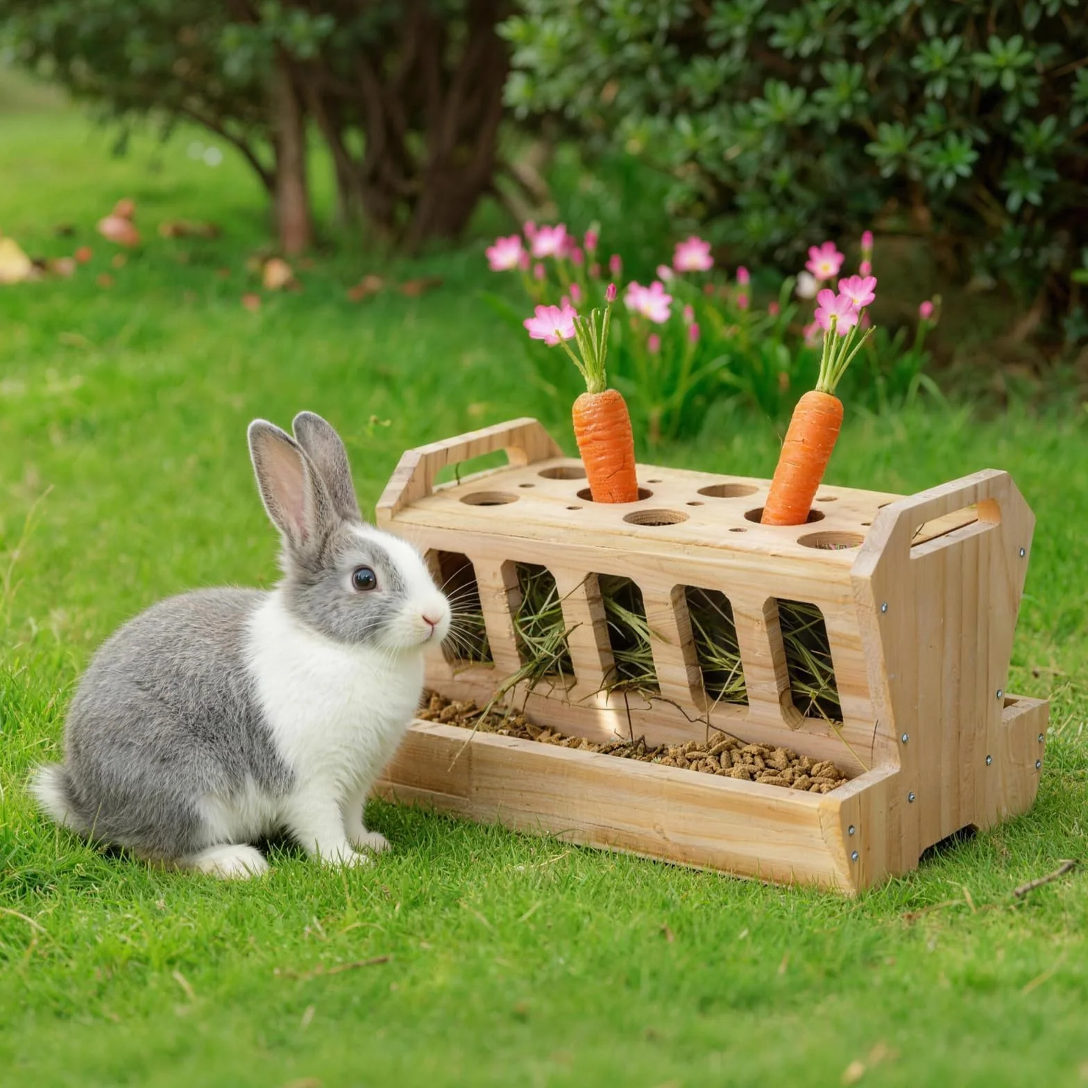 Distributeur de Foin en Bois Grande Capacité 30×22×18CM pour Lapins Cochon d'Inde Chinchilla