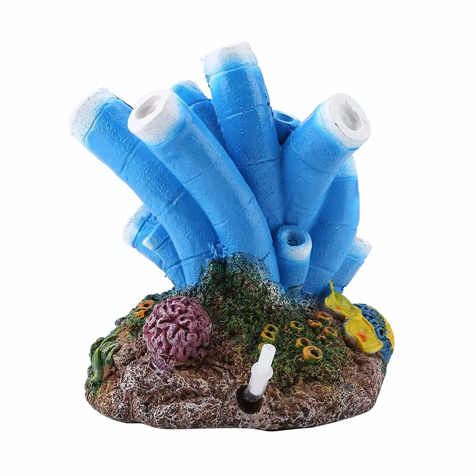 Garosa Décoration Aquarium Corail Coloré avec Étoile de Mer et Pierre Bleue Résine Non Toxique pour Aquarium d'Eau Douce