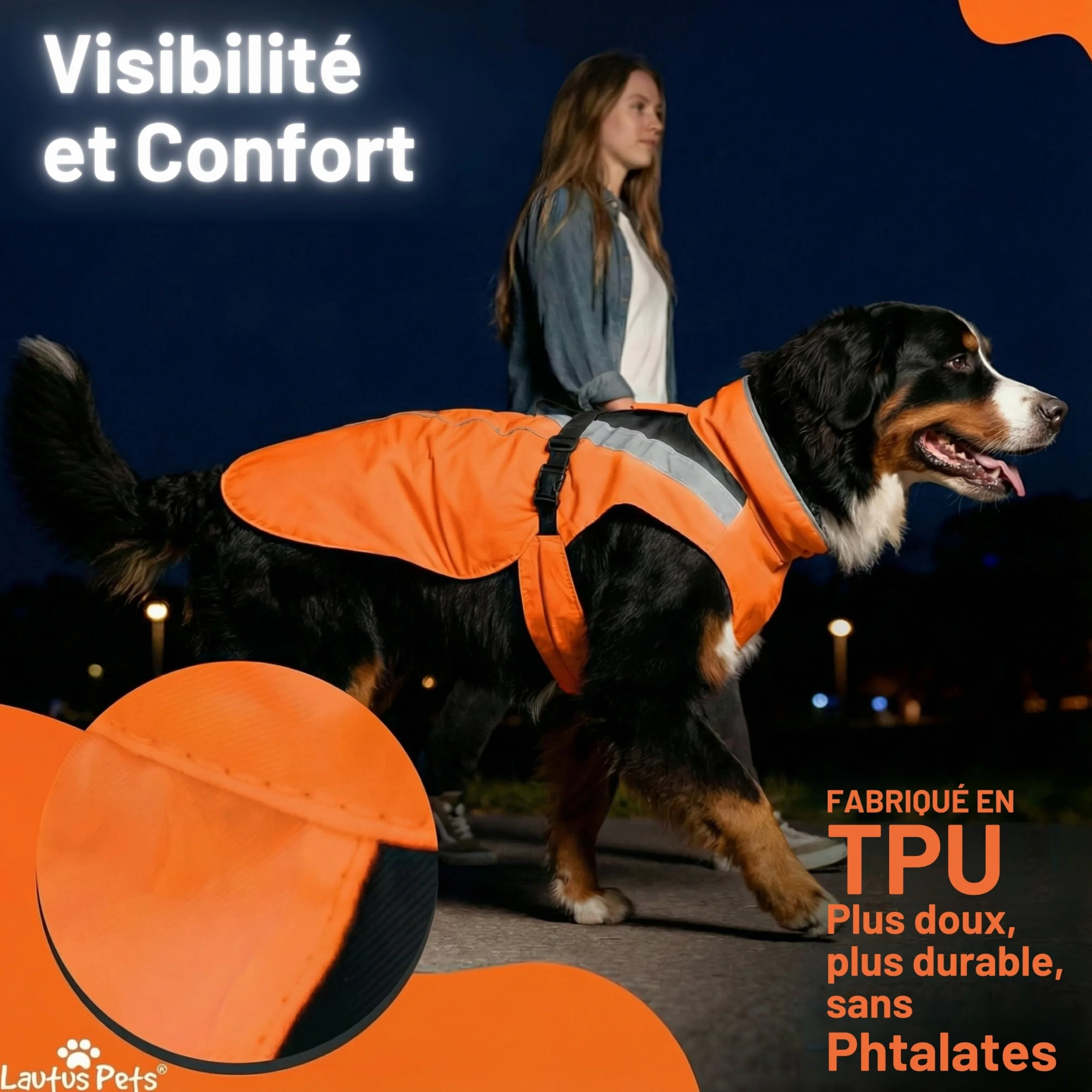 Manteau de Pluie imperméable Chien Bandes réfléchissantes Ouverture Laisse Taille XL Orange