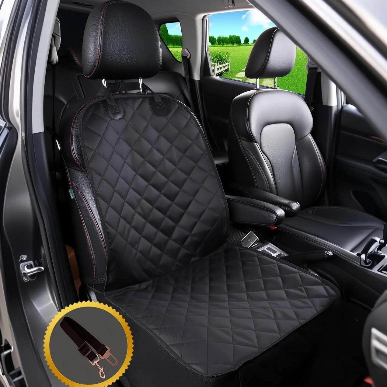 Alfheim Coussin Siège voiture anti usure pour Animaux De Compagnie/Chien, Ancrage Fixe De Caoutchouc Fond Anti-Dérapant Et ceinture De Sécurité, réglable (avant Et séparé Unique Utilisation)