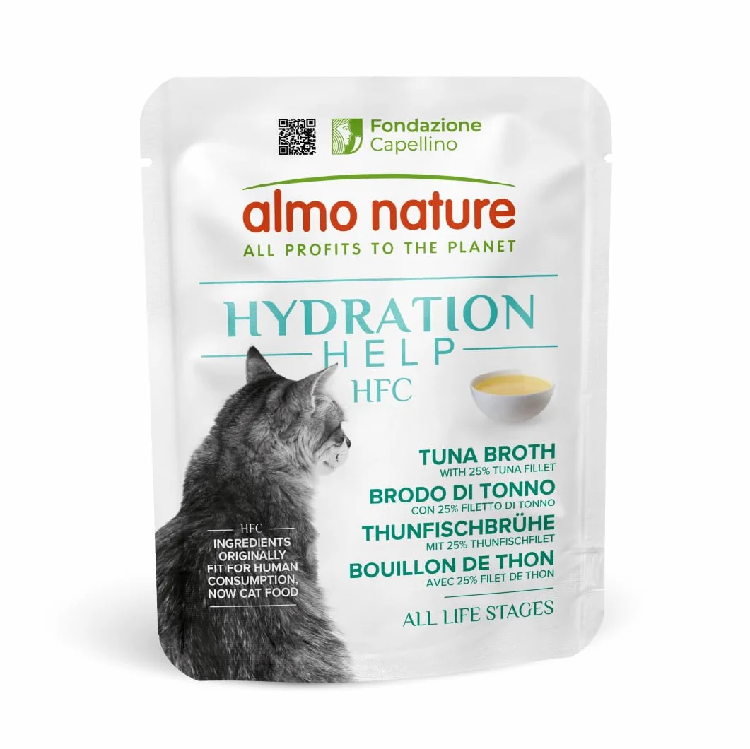 Almo Nature HFC Hydration Help Aliment Humide pour Chats Bouillon de Thon et Filet de Thon sans Gluten Monoprotéique 50g Pack de 24 1,2 kg