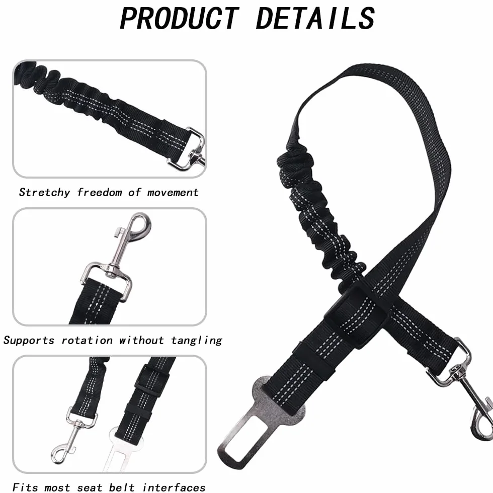 2 Pièces Ceinture Chien Voiture, Harnais Chien Universel Laisse pour Voiture avec Absorption de Chocs Clip de Harnais pour Animaux de Compagnie Accessoire pour Chats et Chiens (Noir, Vert)