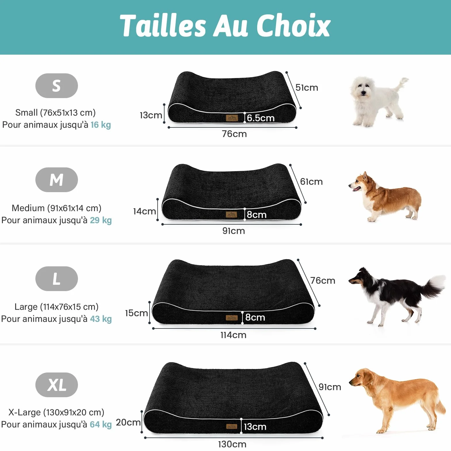 COZY KISS Panier Chien XL Orthopedique - 130x90x20 cm Lit pour Chiens Grande Taille avec Bord Surélevé, Coussin Lavable pour Chien avec Mousse Confort Renforcée, Imperméable et Antidérapant, Noir