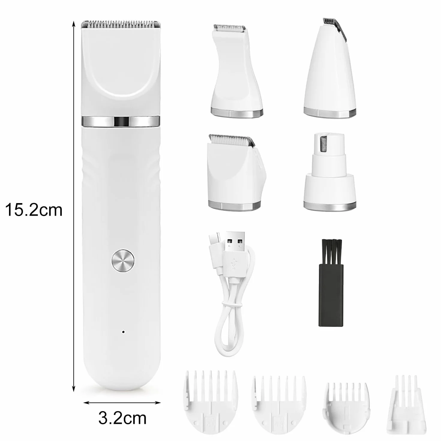 4 en 1 Tondeuse Chat Silencieuse sans Fil pour Chiens et Chats Blanc